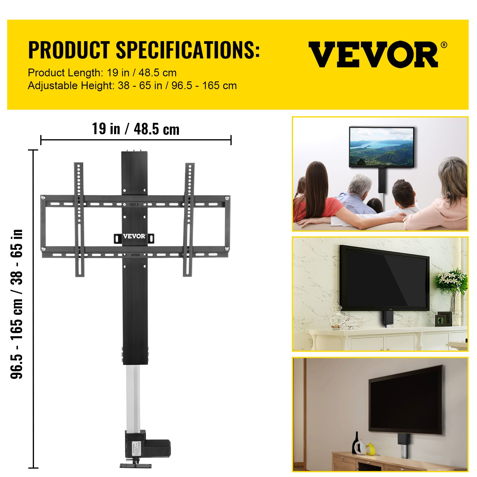 Motorized TV Lift Stroke Length 28 Inches - Height Adjustable 38-65 Inch