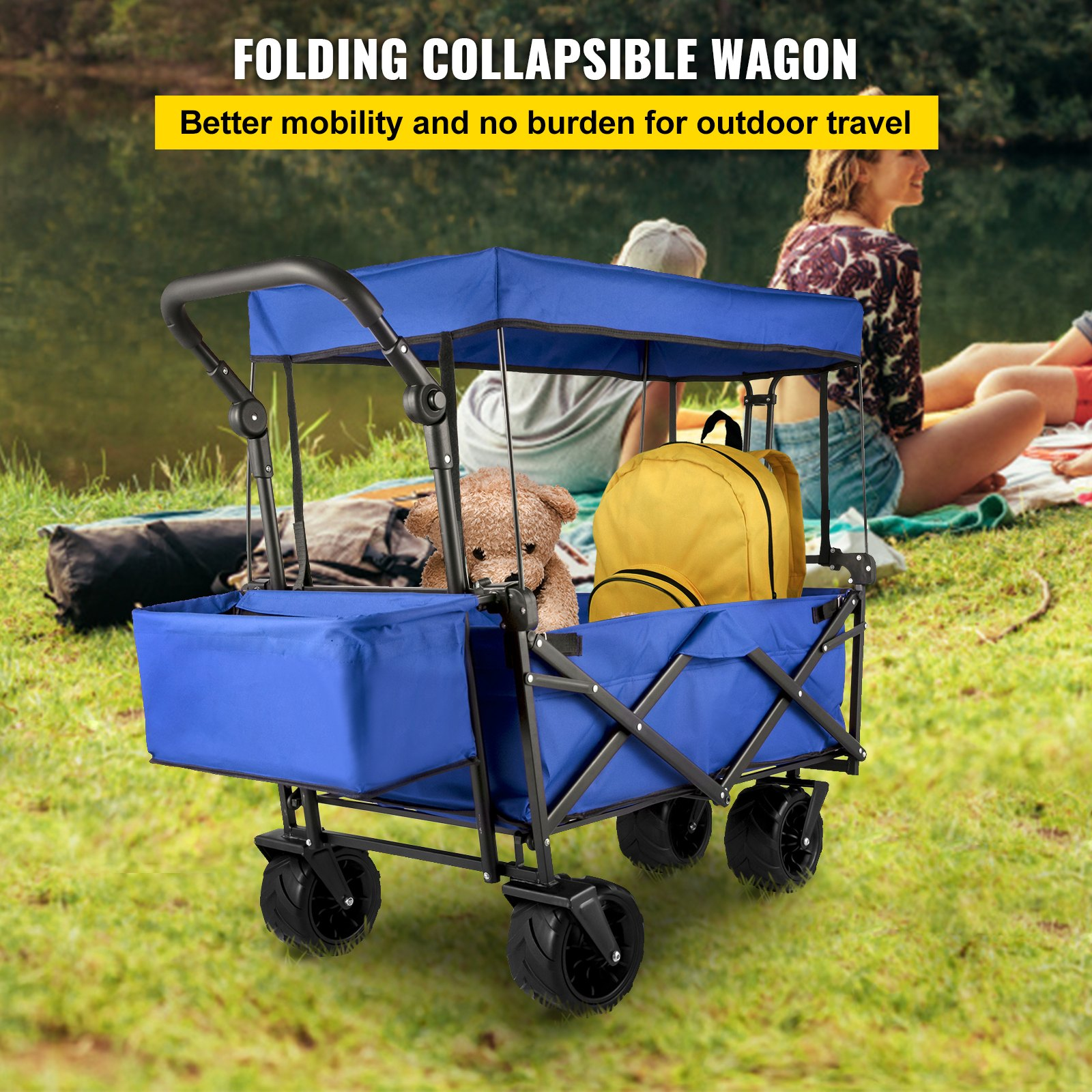 Extra Large Collapsible Garden Cart with Removable Canopy, Folding, Blue