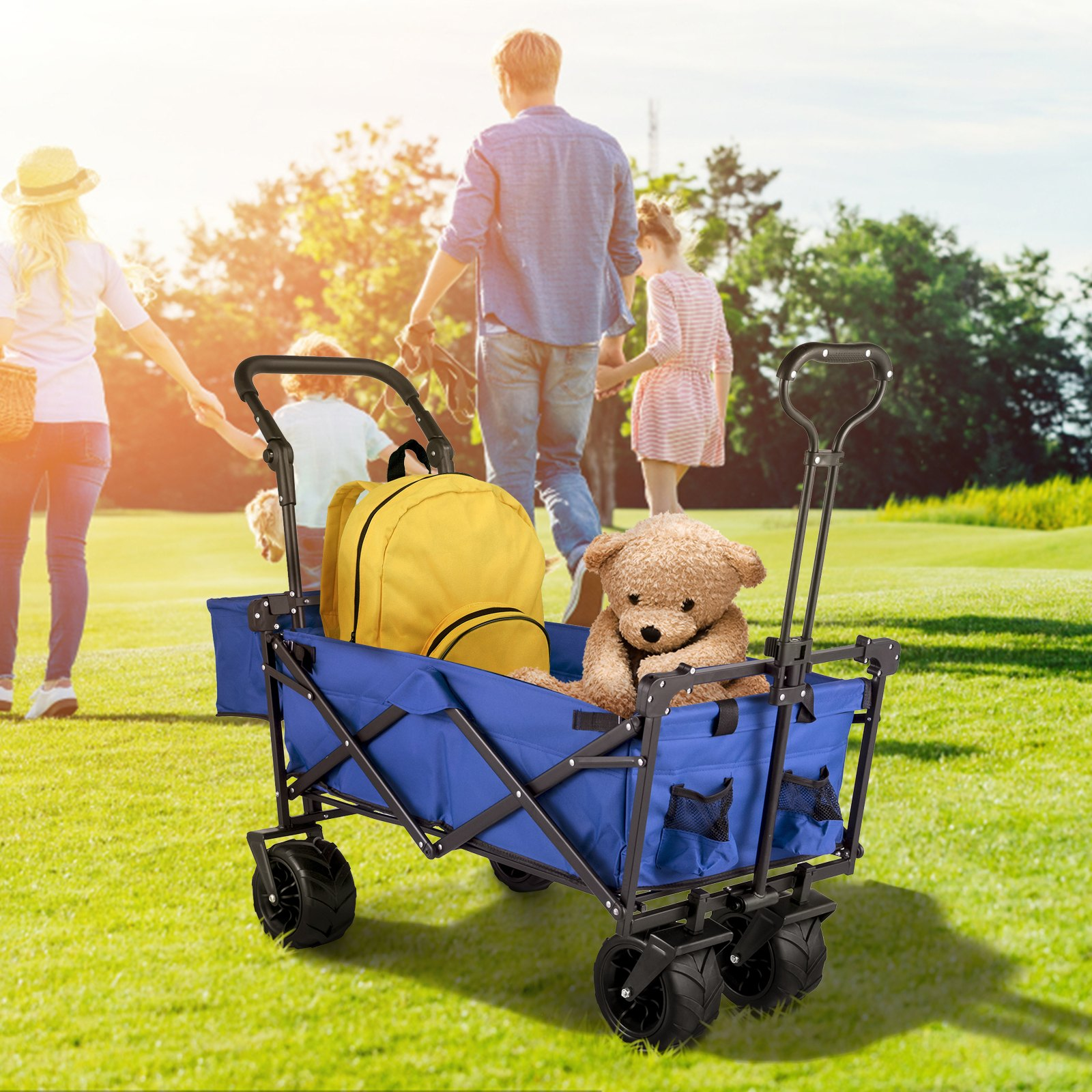 Extra Large Collapsible Garden Cart with Removable Canopy, Folding, Blue