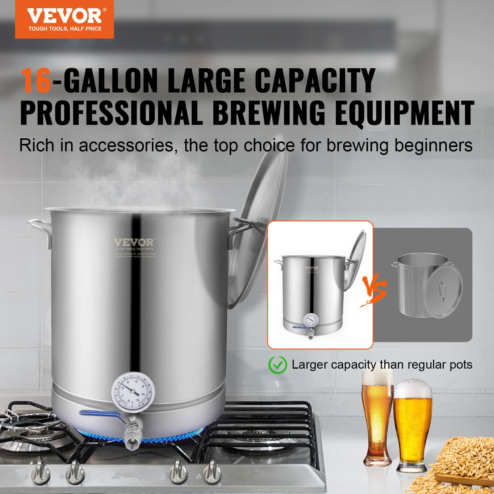 Stainless Steel Kettle, 16 GALLON Brewing Pot, Filter Tray