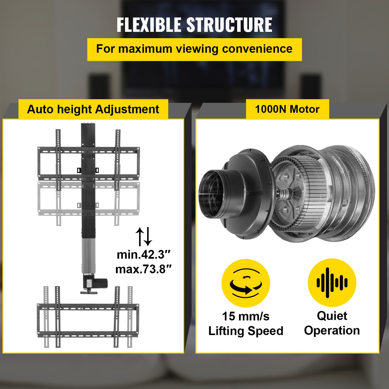 Motorized TV Lift with 31-Inch Stroke, Remote Control, Height Adjustable 42-73 I
