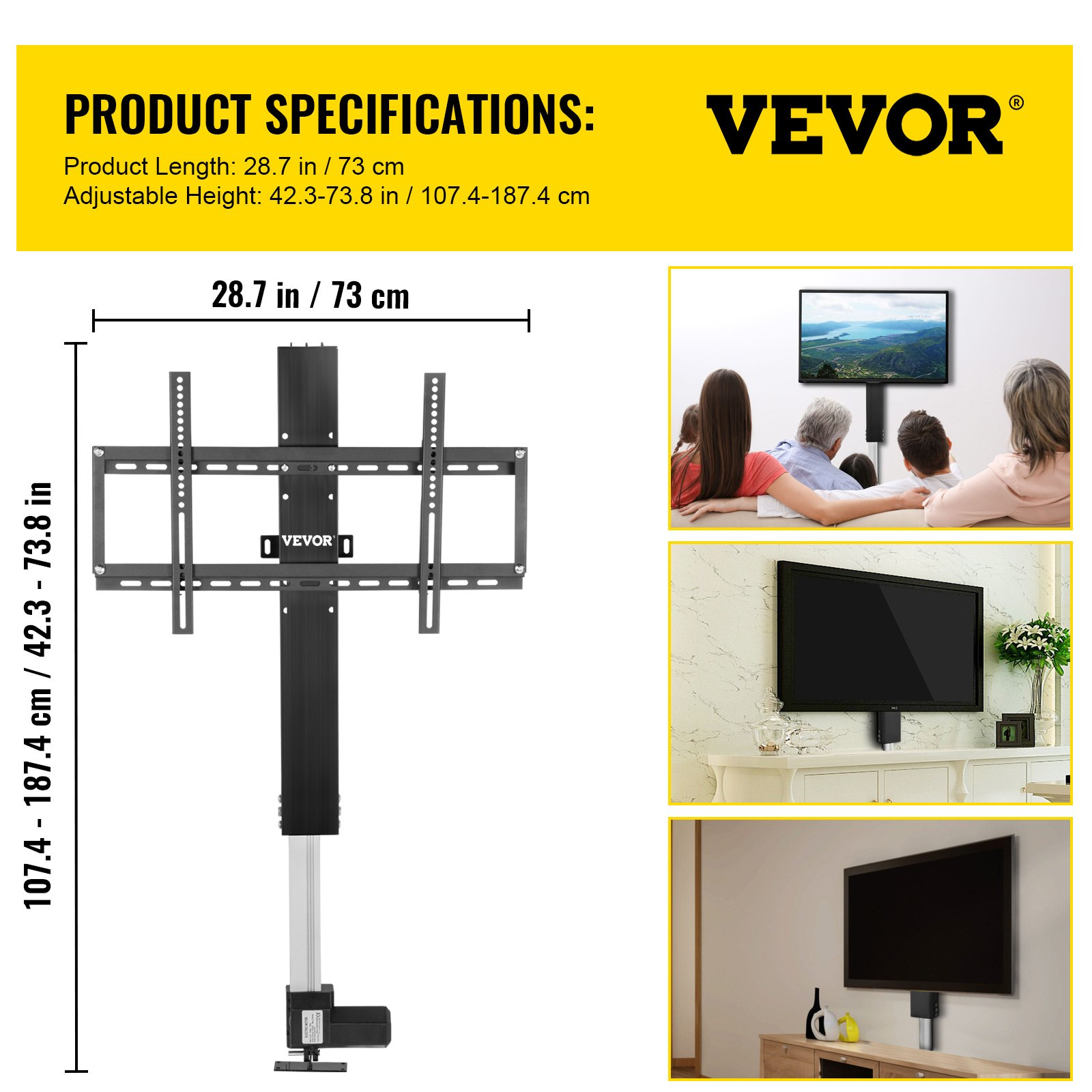 Motorized TV Lift with 31-Inch Stroke, Remote Control, Height Adjustable 42-73 I