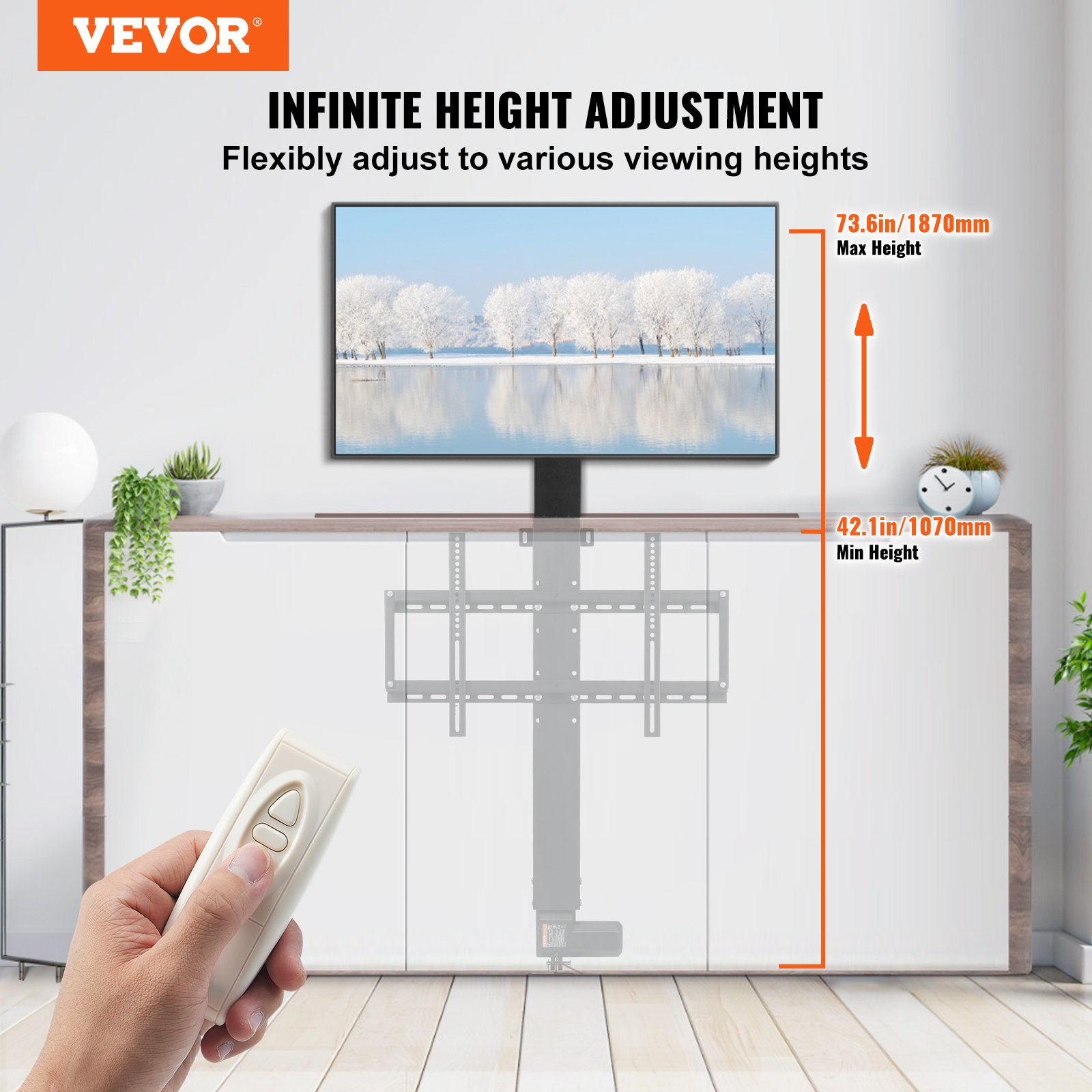 Motorized TV Lift with 31-Inch Stroke, Remote Control, Height Adjustable 42-73 I