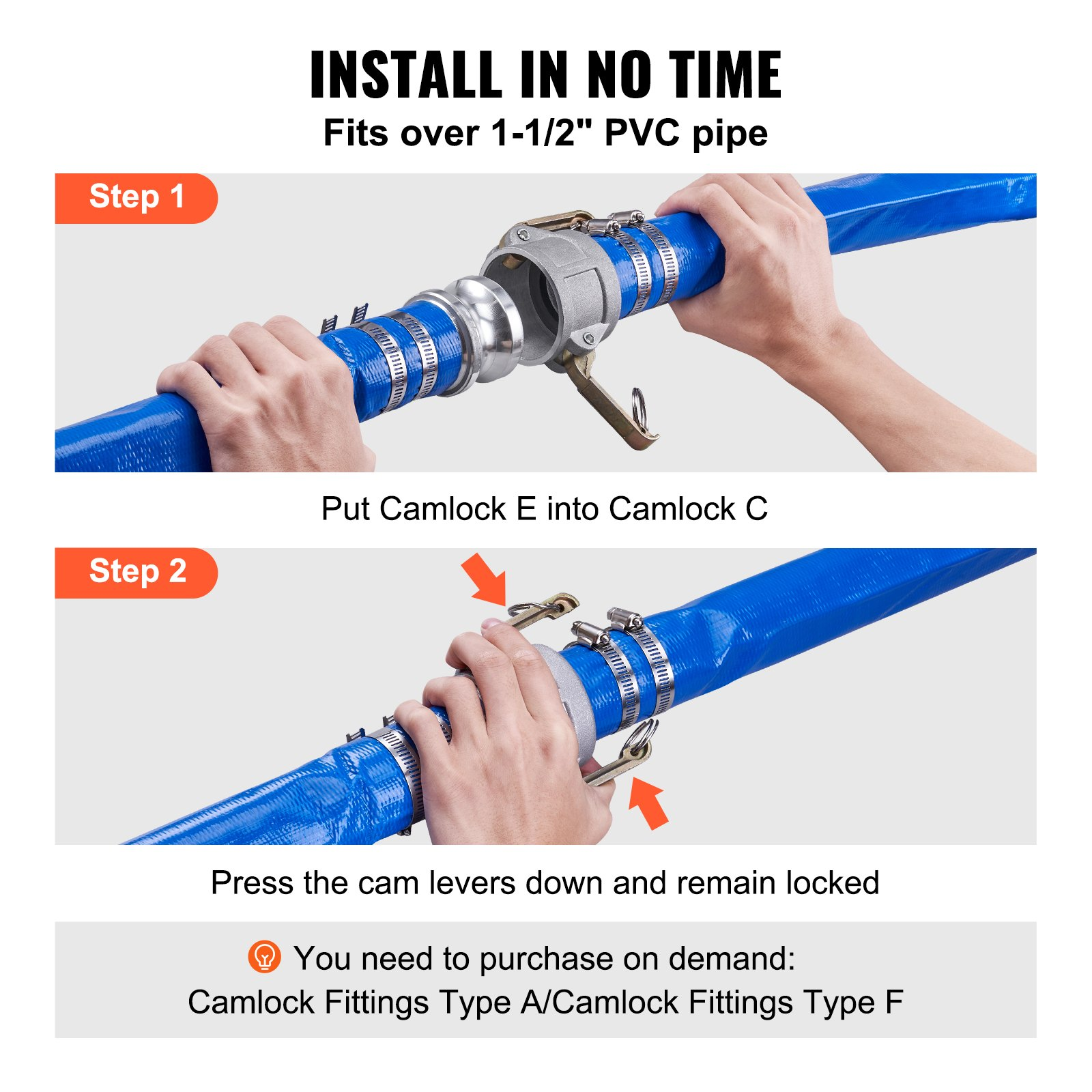 Pool Drain Hose, 2 inch by 50 ft, Durable PVC Material, Blue