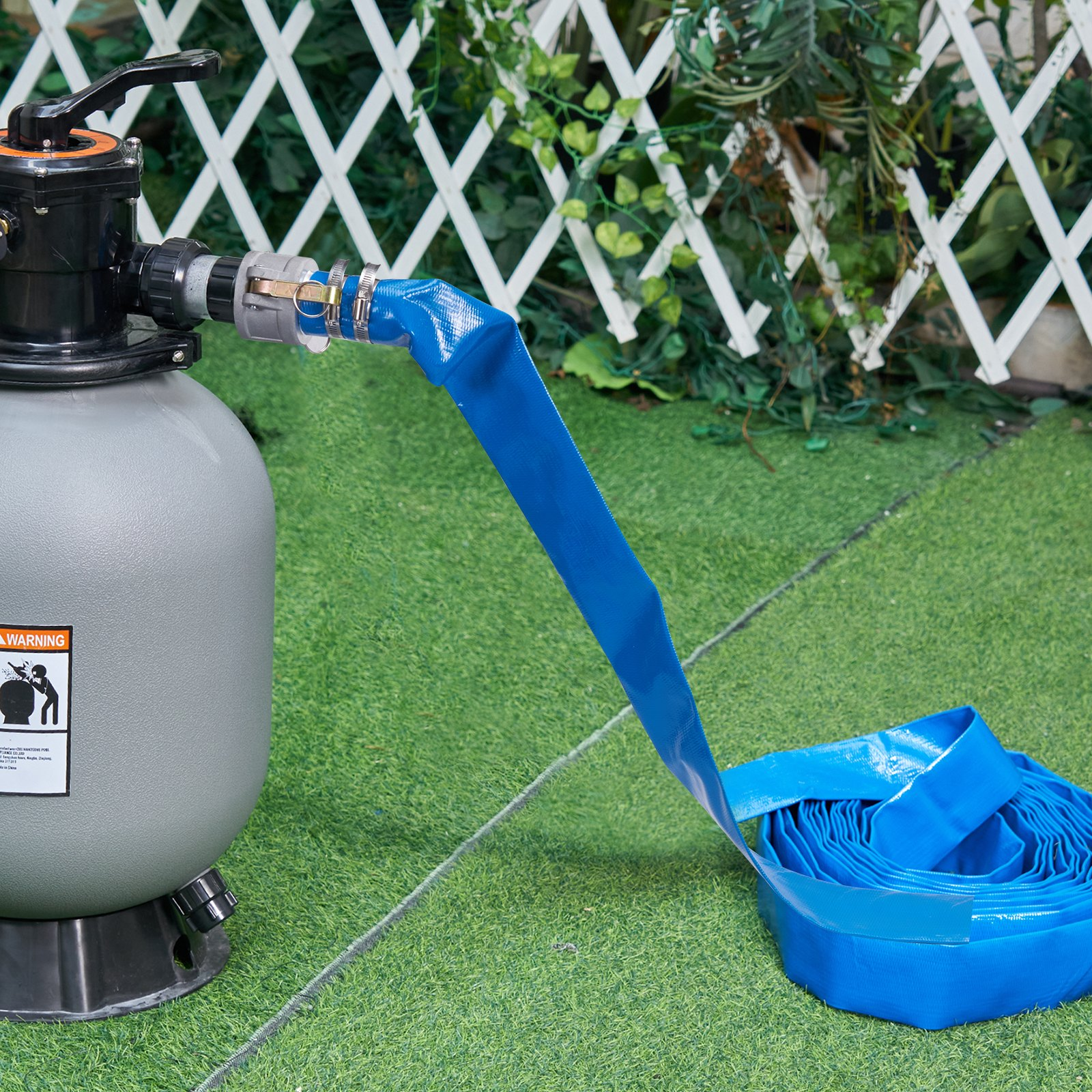 Pool Drain Hose, 2 inch by 50 ft, Durable PVC Material, Blue