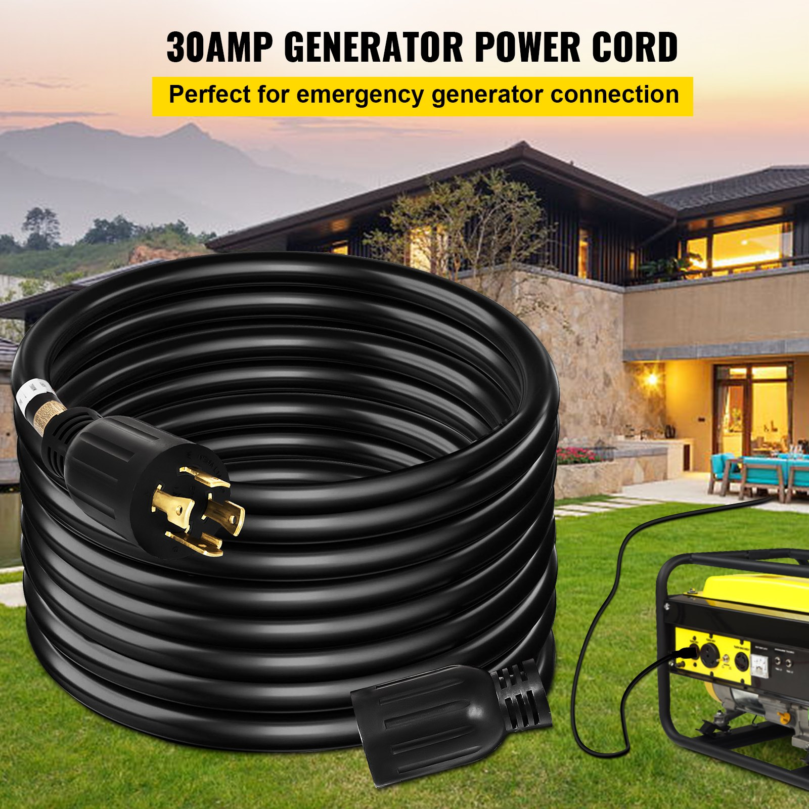 Heavy-Duty 40Ft 30 Amp Generator Extension Cord with Twist Lock Connectors - 10