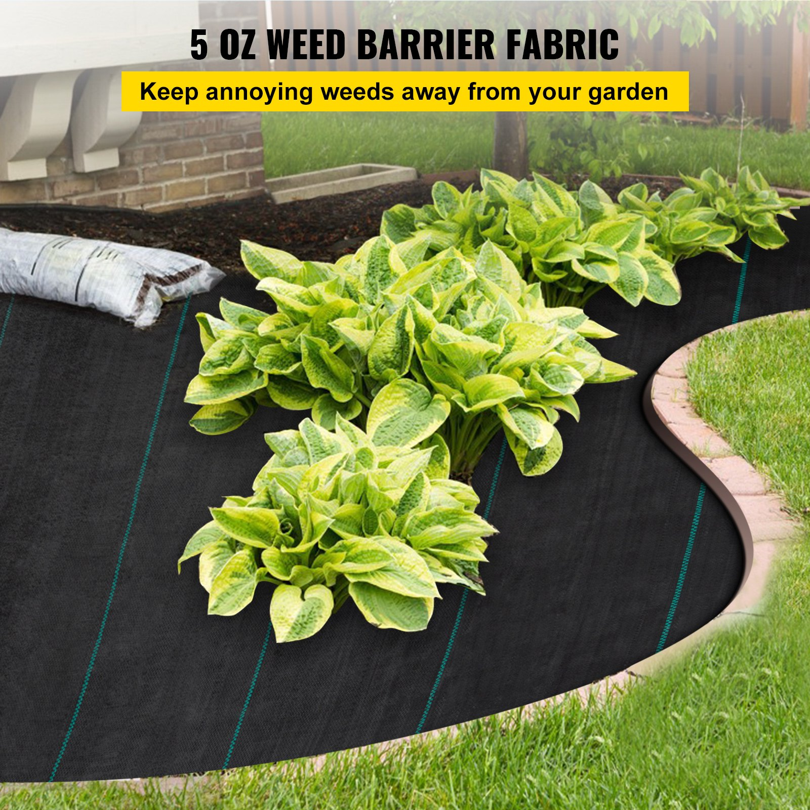 5FTx250FT Heavy Duty Weed Barrier Fabric 5OZ, Woven Ground Cover for Garden/Lawn