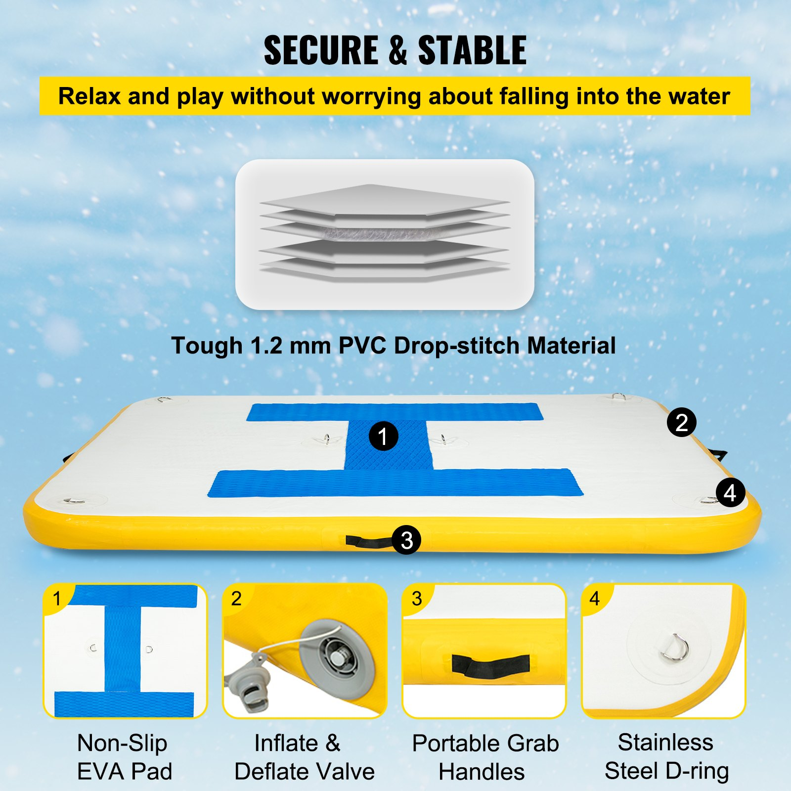 Inflatable Dock Platform, Inflatable Floating Dock 8x5 ft with Electric Air Pump