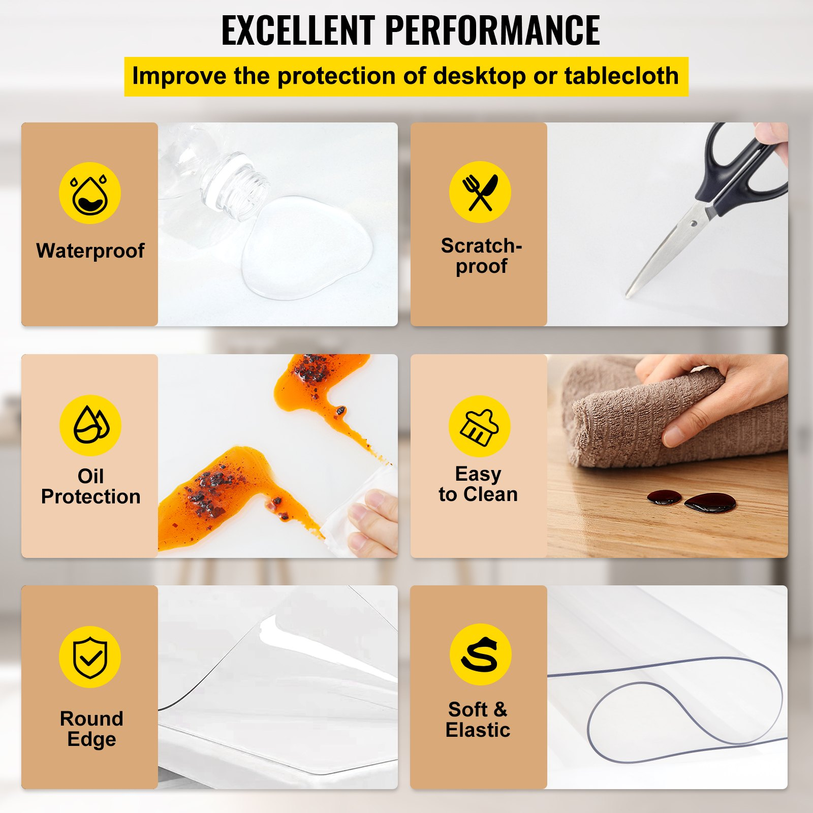 Plastic Table Cover 42 x 78 Inch, 1.5 mm Thick Clear Table Protector, Rectangle