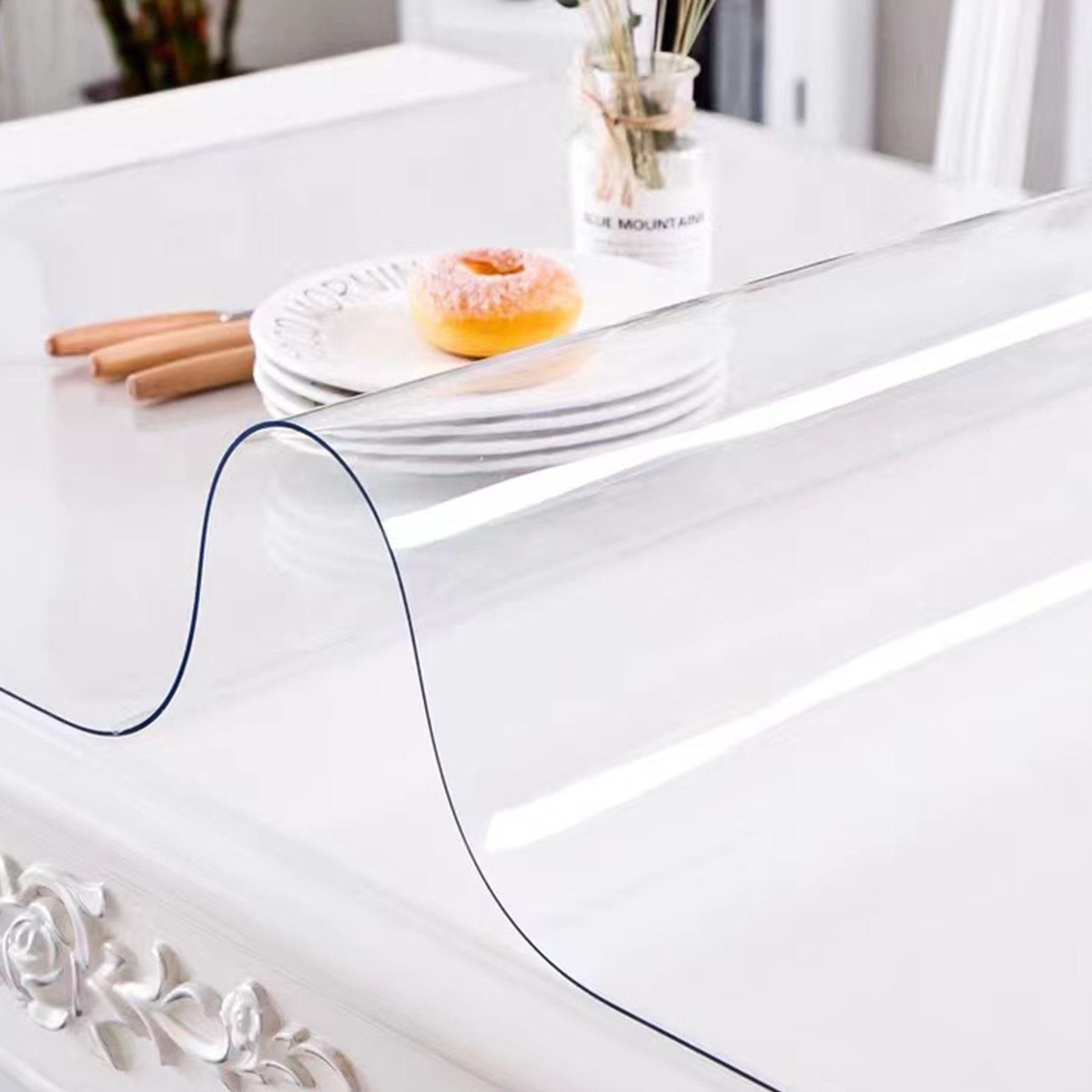 Plastic Table Cover 42 x 78 Inch, 1.5 mm Thick Clear Table Protector, Rectangle