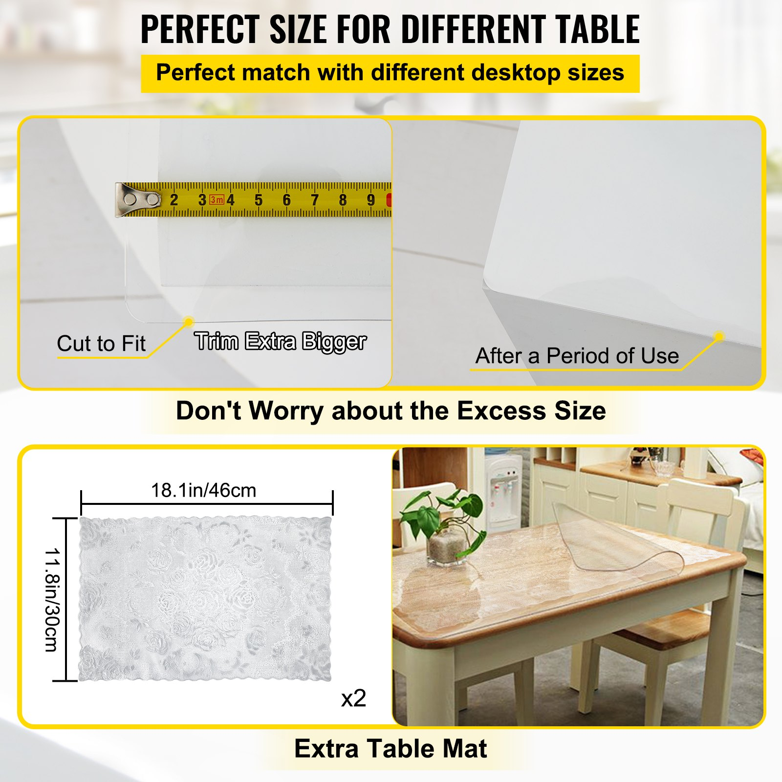 Plastic Table Cover 40 x 72 Inch, 1.5 mm Thick Clear Table Protector, Rectangle