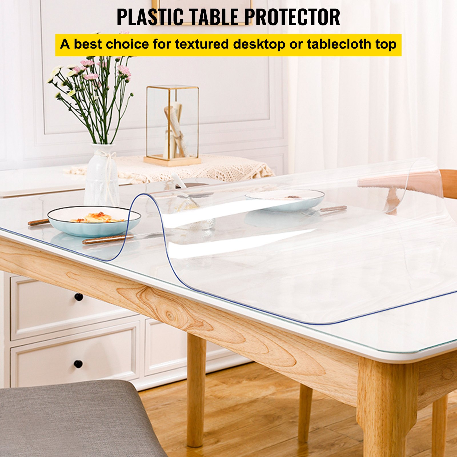 Plastic Table Cover 42 x 72 Inch, 1.5 mm Thick Clear Table Protector, Rectangle