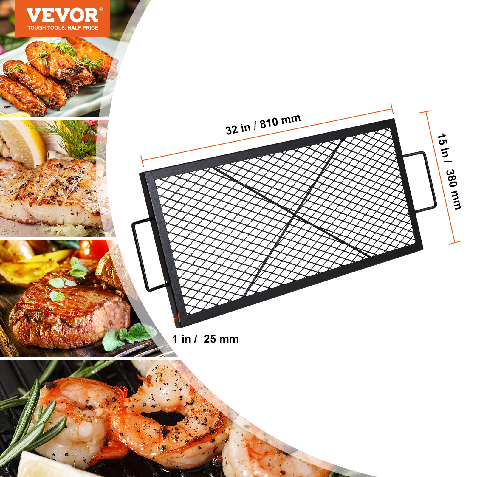 VEVOR X-Marks Fire Pit Grill Grate, Rectangle Cooking Grate, 32 Inch Black