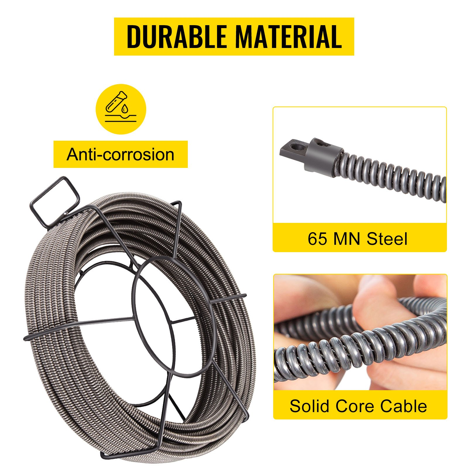 Drain Cleaning Cable 50 Feet x 1/2 Inch - Professional Sewer Cable Auger Snake