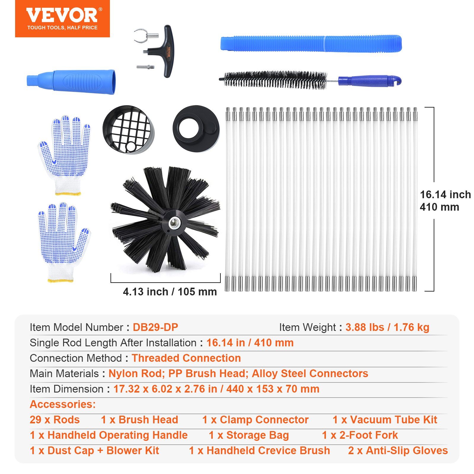 40 FEET Dryer Vent Cleaner Kit, 29 Pieces Duct Cleaning Brush, Clamp Connectors - Picture 7 of 12
