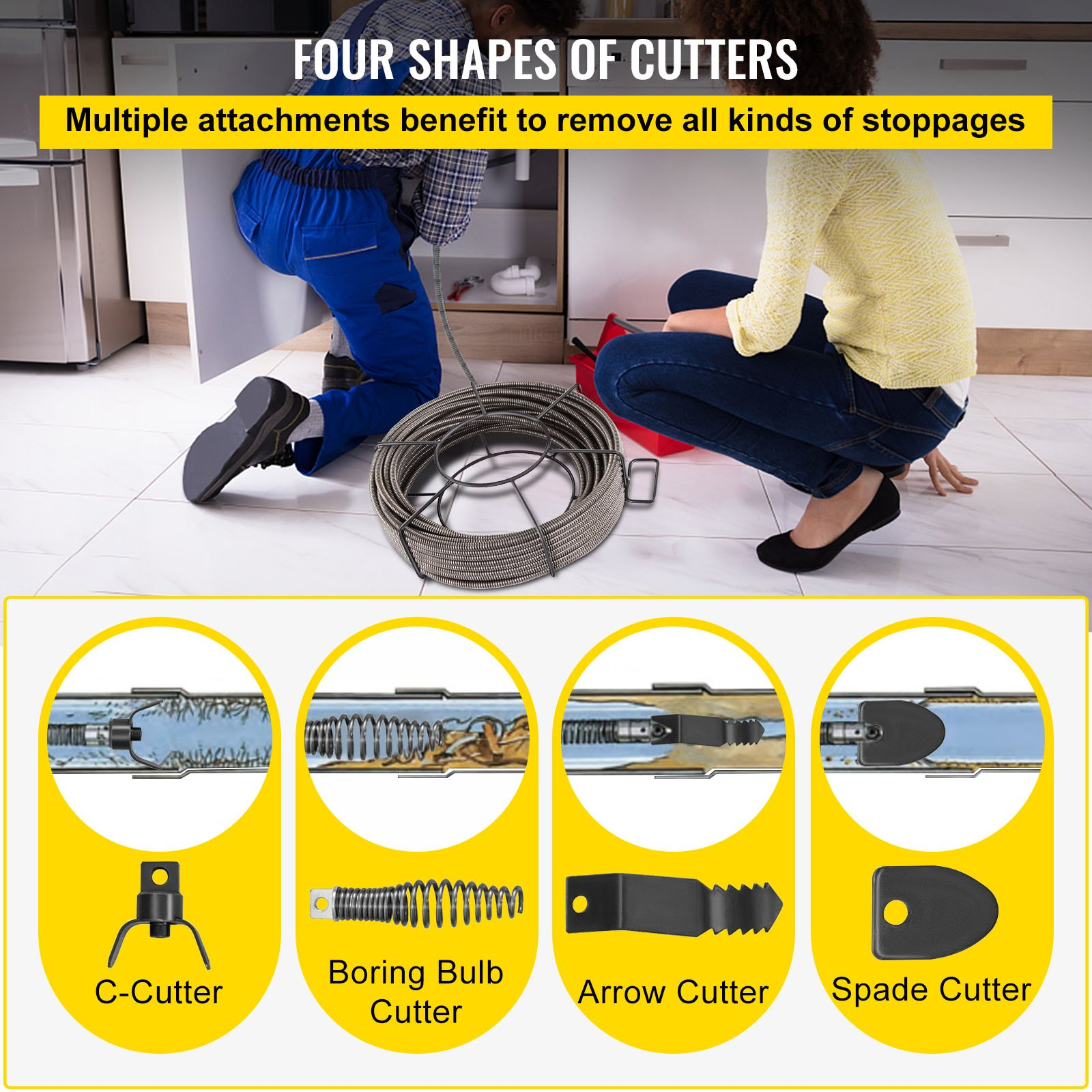 Drain Cleaning Cable 50 Feet x 3/8 Inch Solid Core Cable Sewer Cable Drain Auger