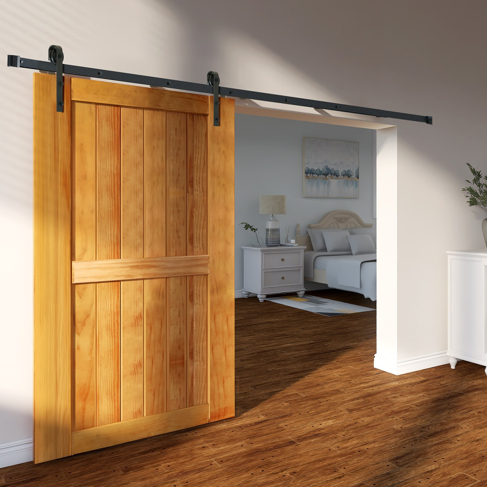 10FT Barn Door Hardware Kit 330LBS Heavy Duty Single Track with J Pulley - Bild 7 von 10