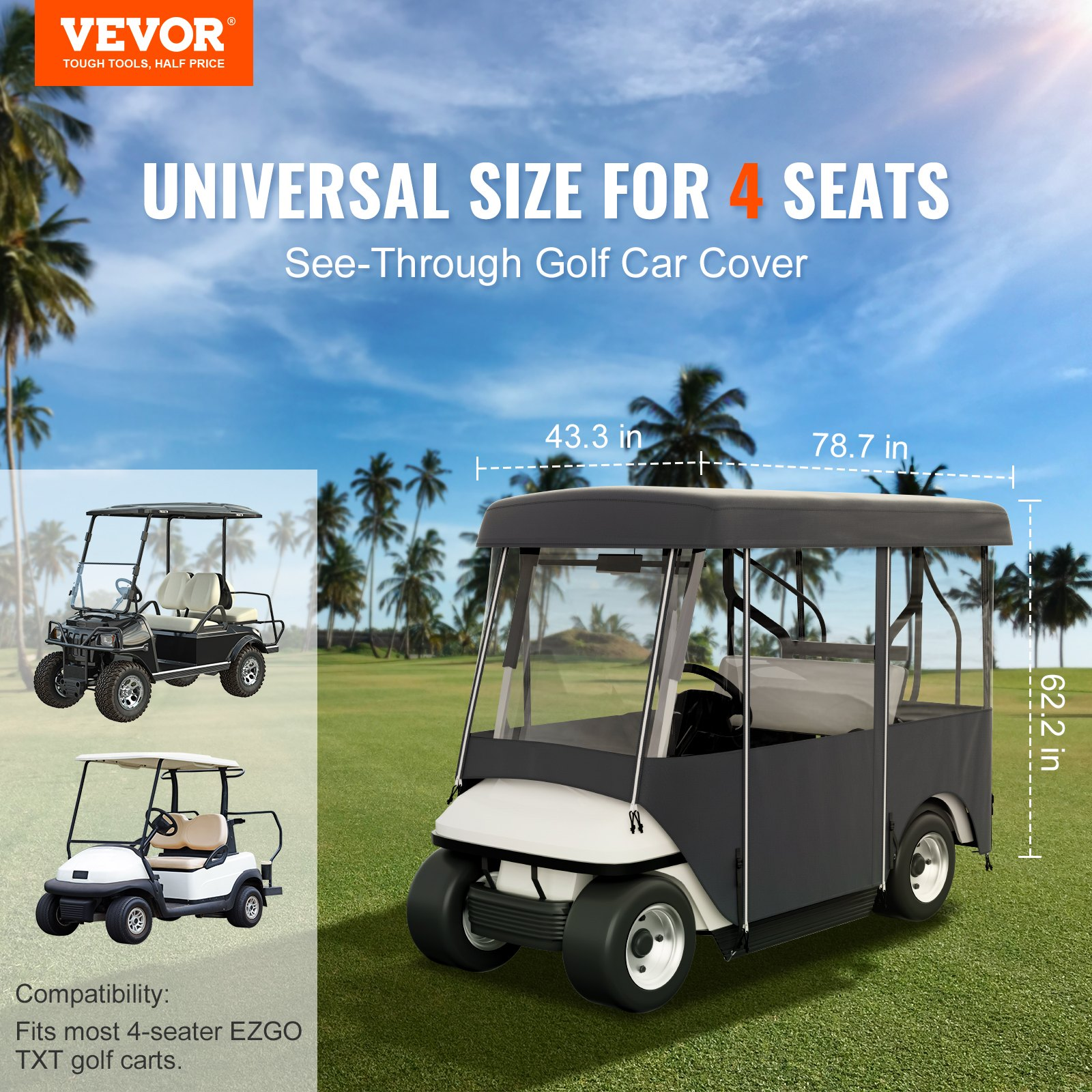 VEVOR Golf Cart Enclosure, Yamaha Cart (Roof Up to 78.7''L)