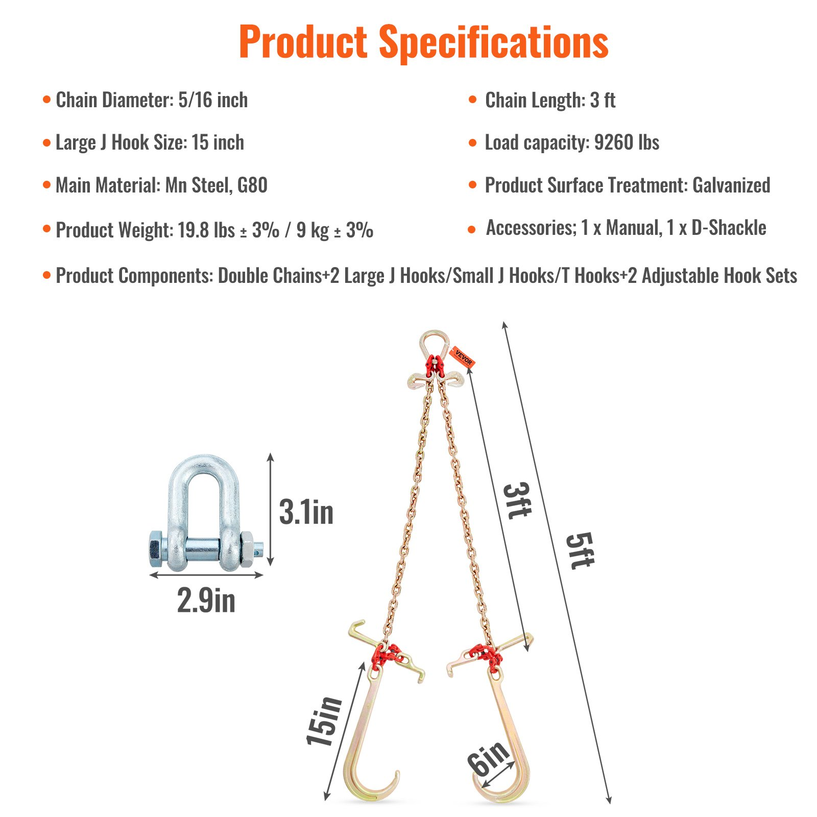 V-Chain Bridle, 9620 lbs Working Load Limit, for Lifting & Moving Activities - Picture 6 of 10