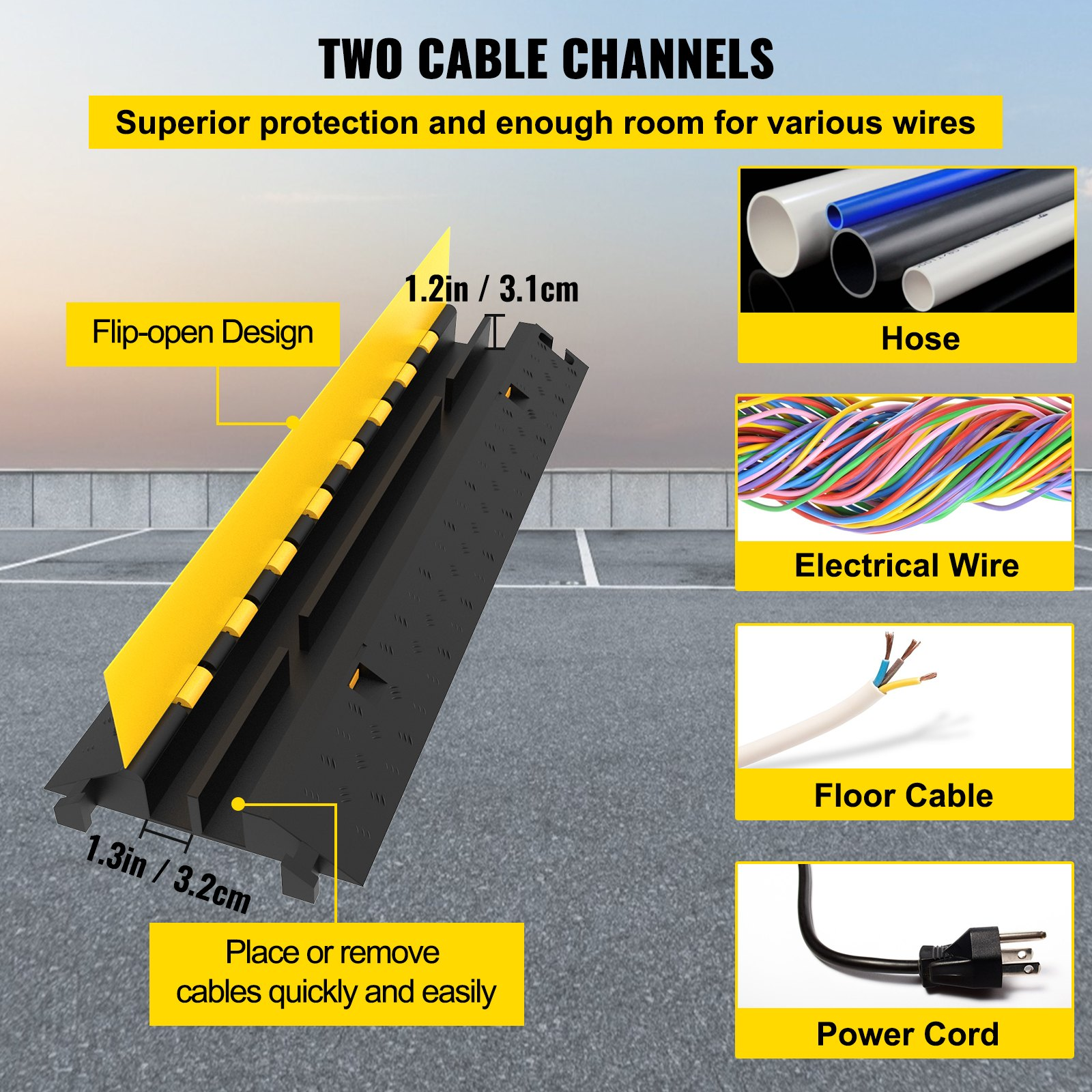 VEVOR 4 Pack Rubber Cable Protector Ramp - Heavy Duty 66,000LB Load Capacity