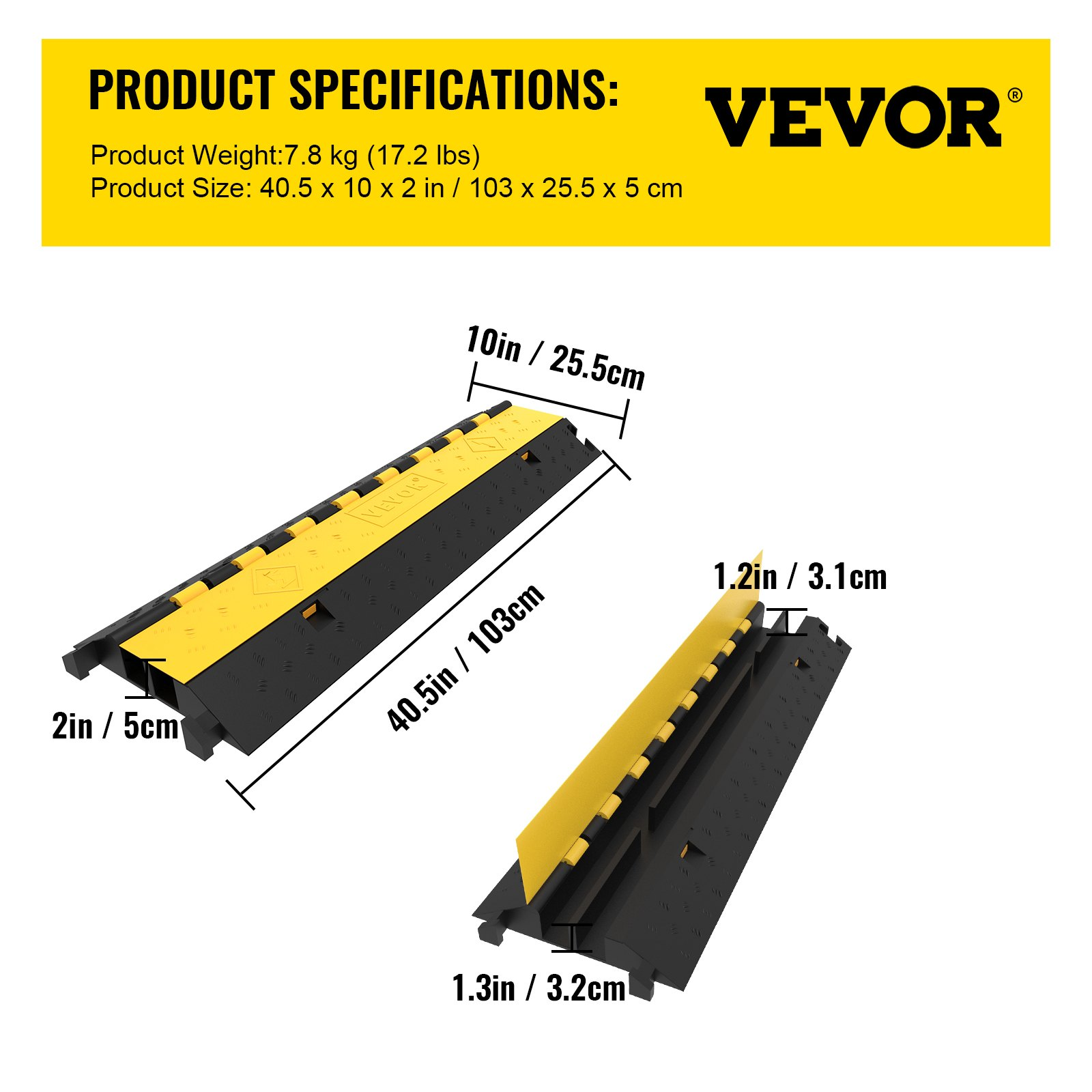 VEVOR 4 Pack Rubber Cable Protector Ramp - Heavy Duty 66,000LB Load Capacity