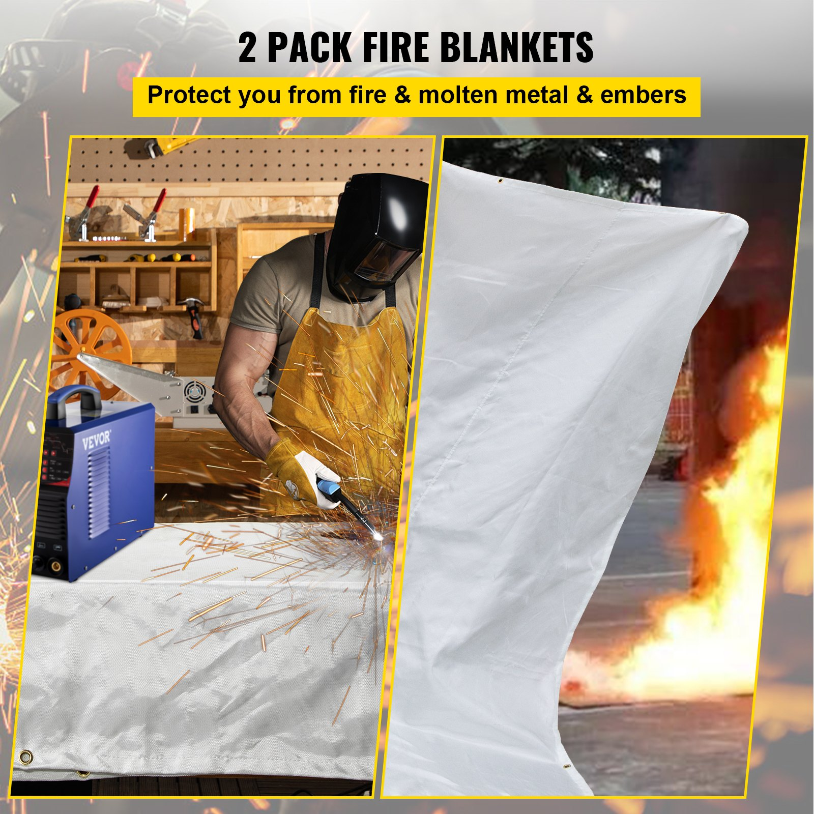 VEVOR Fire Blankets, 2 Pack Welding Blankets, 8' x 10' Fire Suppression Blanket,