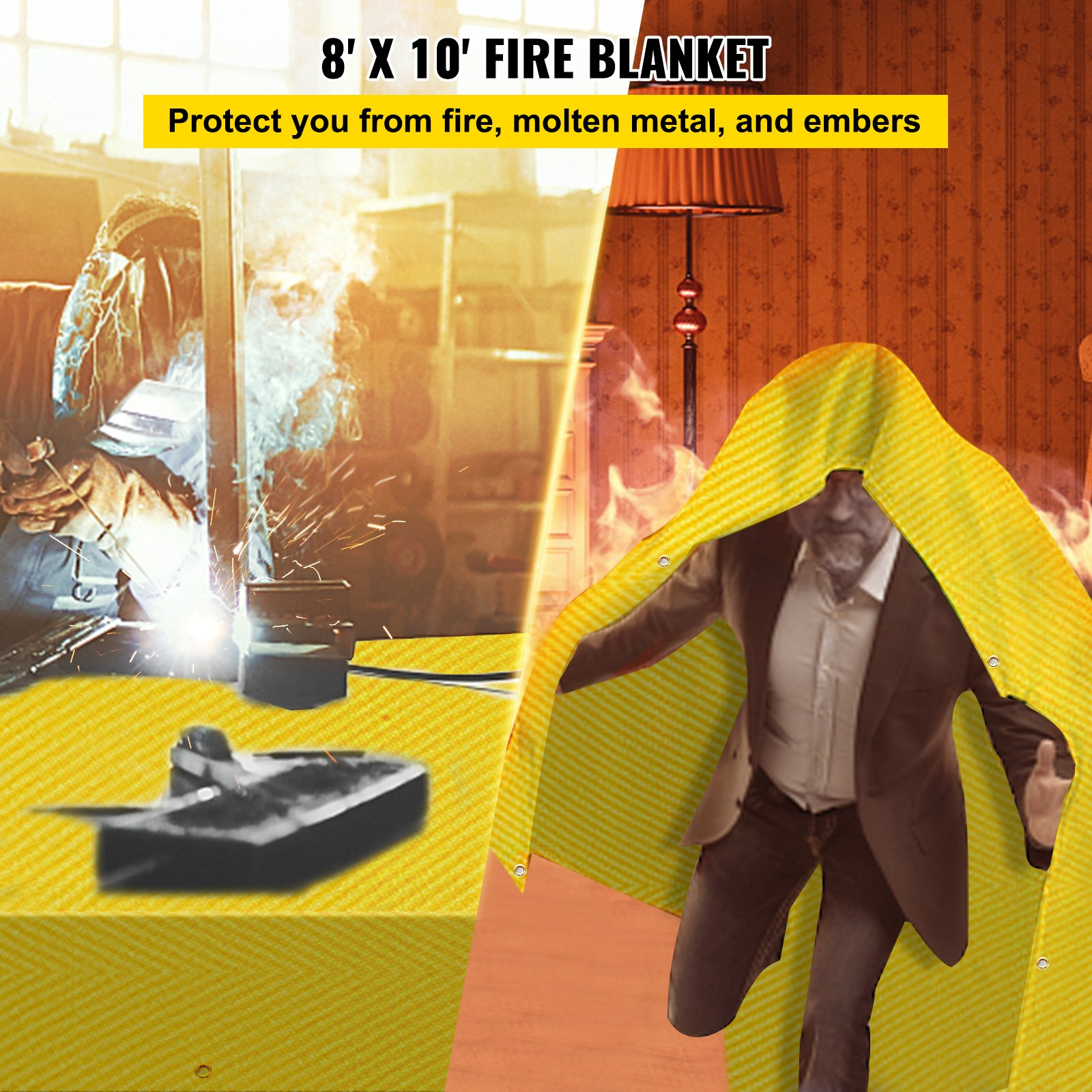 VEVOR 8 x 10 Ft Welding Blanket Gold Fiberglass Blanket Portable Fiberglass Fire