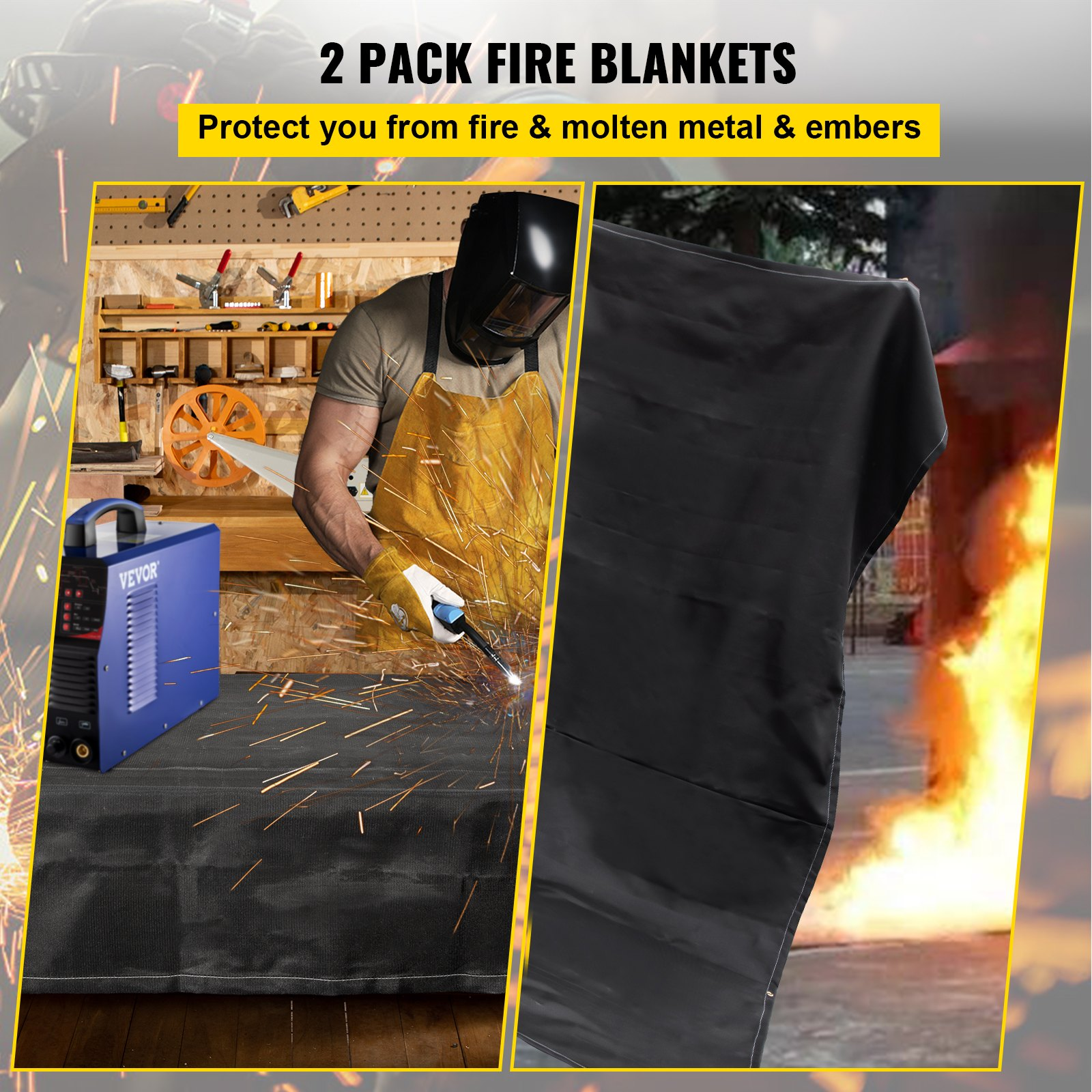 VEVOR Fire Blankets, 2 Pack Welding Blankets, 8' x 10' Fire Suppression Blanket,