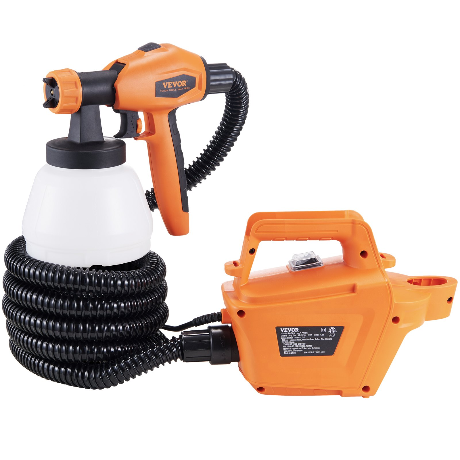 VEVOR Paint Sprayer, 500W Electric Spray Paint Gun with 10FT Air Hose, Fence