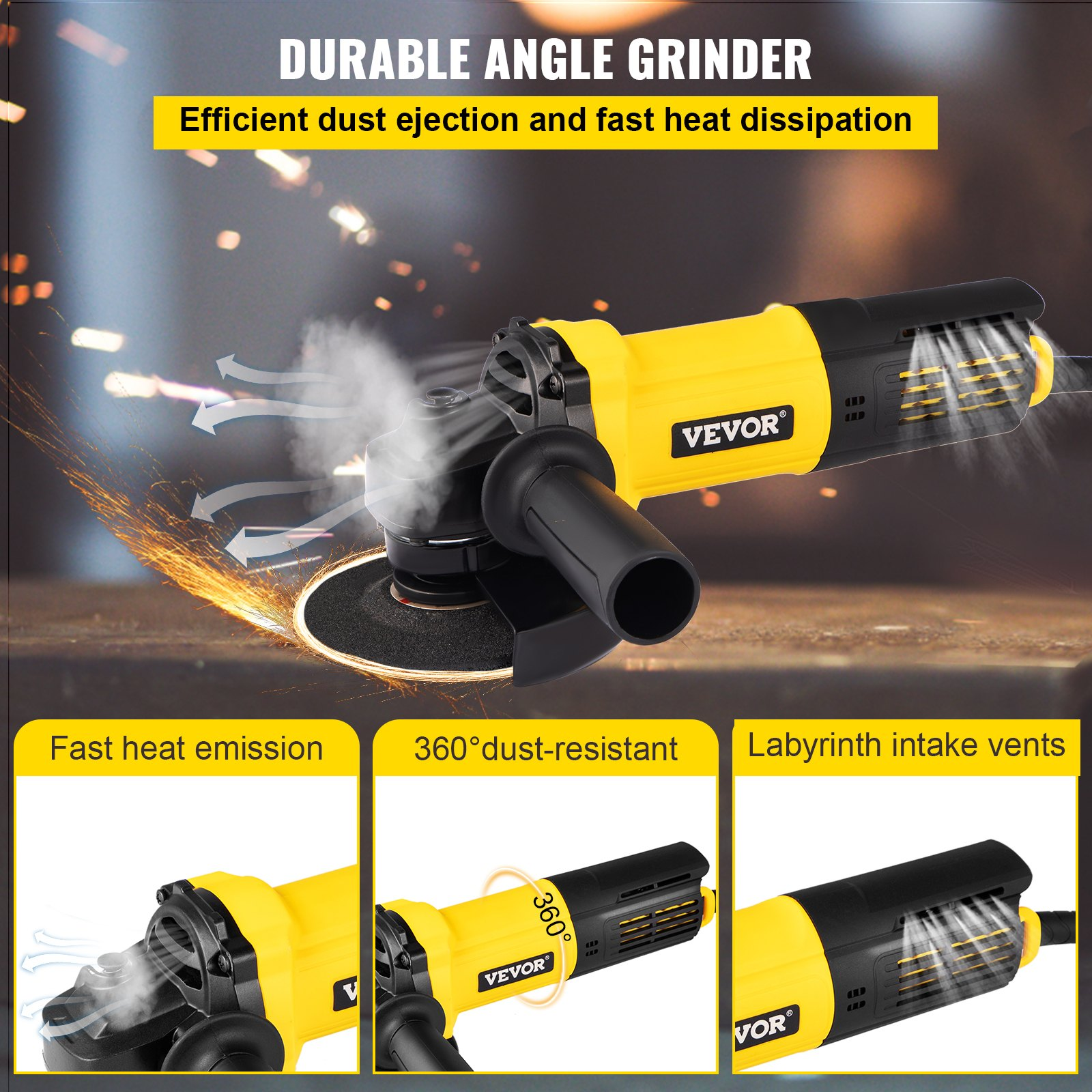 VEVOR Angle Grinder, 4-1/2 Inch Power Grinder Tool with Paddle Switch