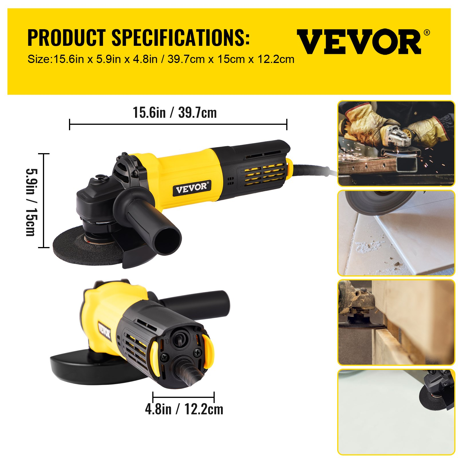 VEVOR Angle Grinder, 4-1/2 Inch Power Grinder Tool with Paddle Switch