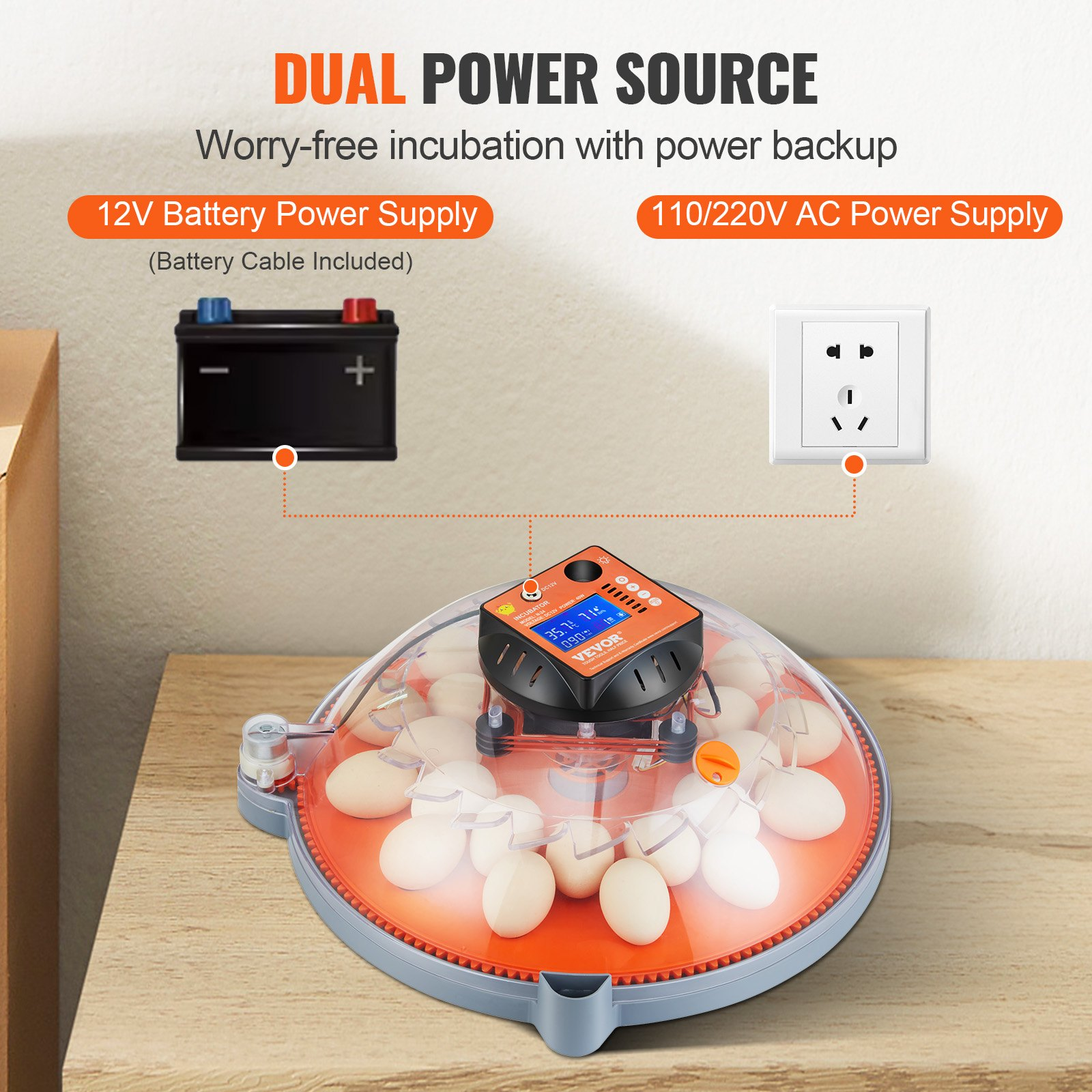 Egg Incubator, Automatic Turner Temp/Humidity Control 24 Eggs Hatcher, ABS Shell