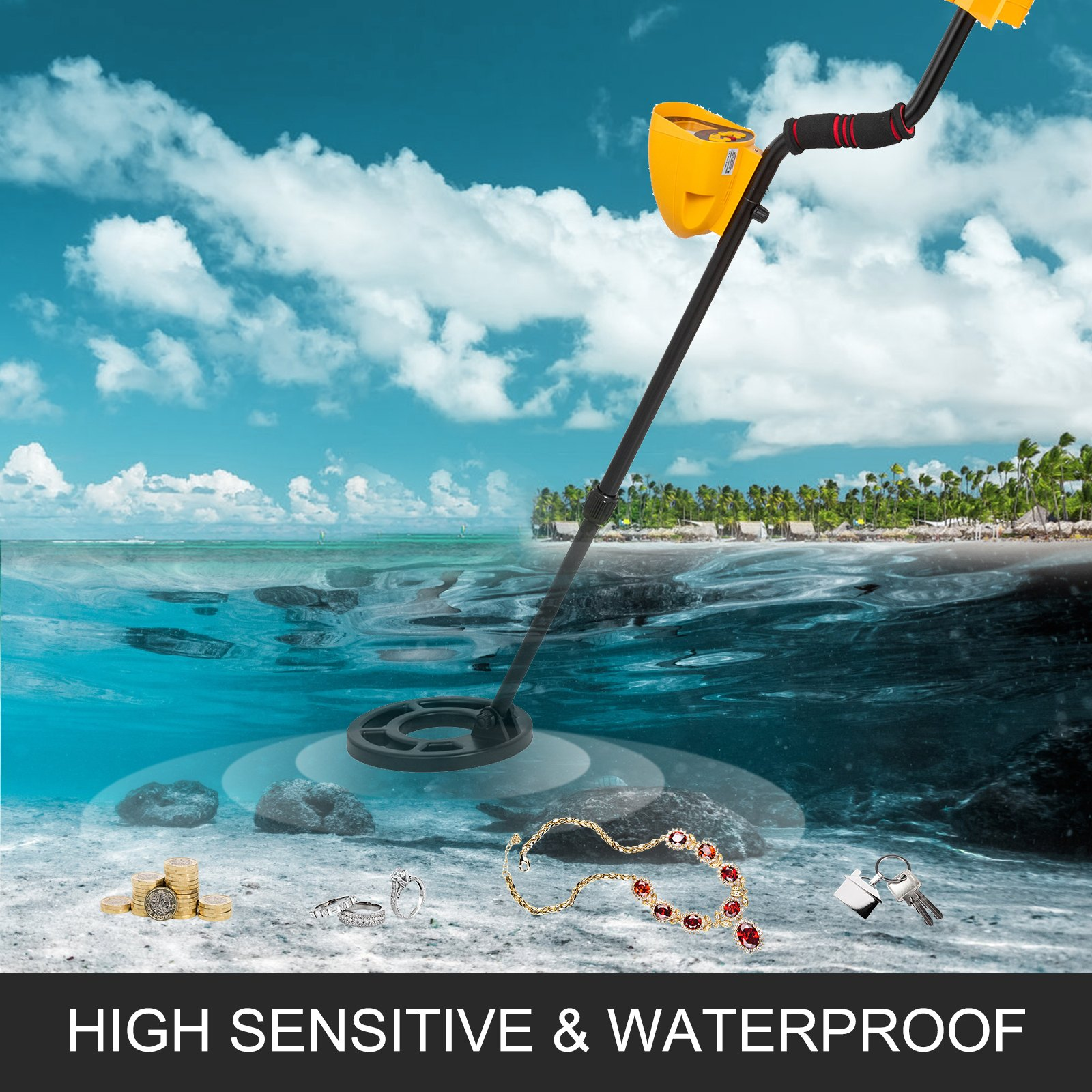 Waterproof Metal Detector, High Accuracy LCD Display, Underwater & Underground