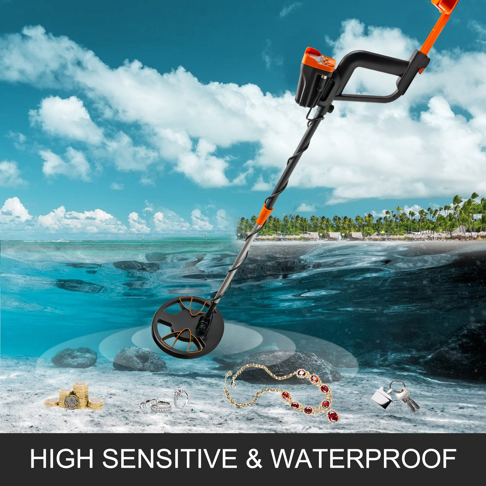 Waterproof Metal Detector, High Accuracy LCD Display, Underwater & Underground