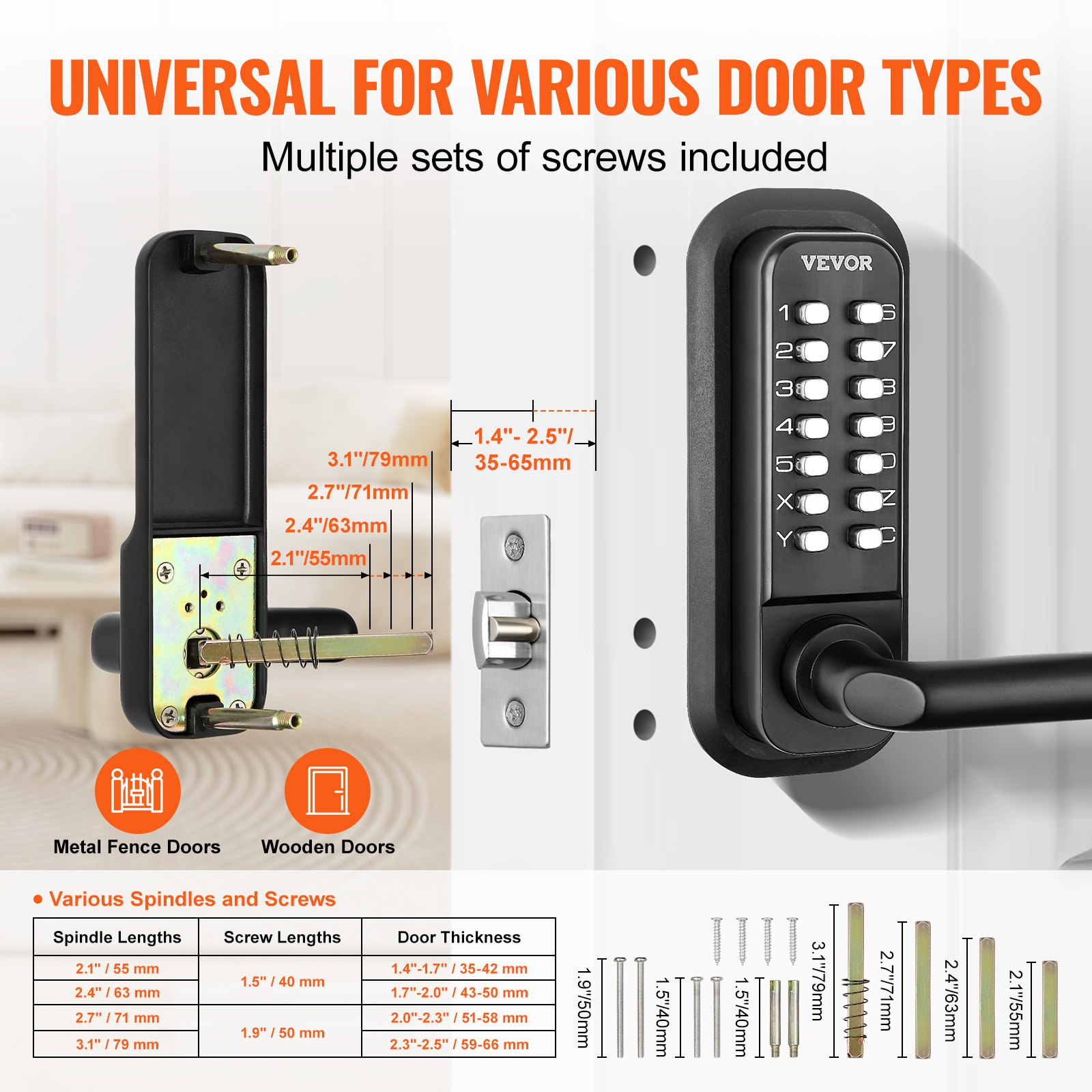 Mechanical Keyless Entry Door Lock, 14 Digit Keypad, Storage Shed - Imagen 2 de 10
