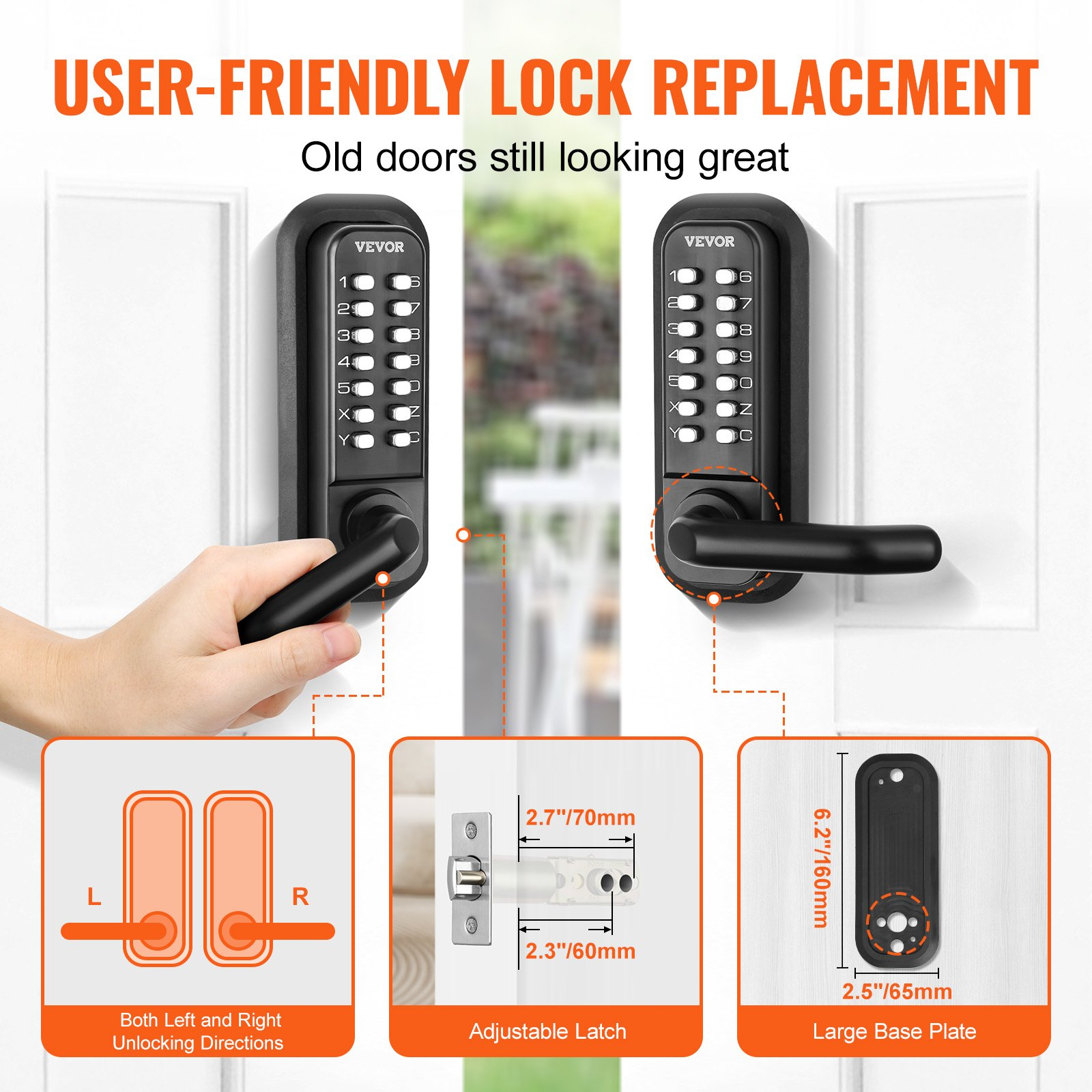 Mechanical Keyless Entry Door Lock, 14 Digit Keypad, Storage Shed - Imagen 3 de 10