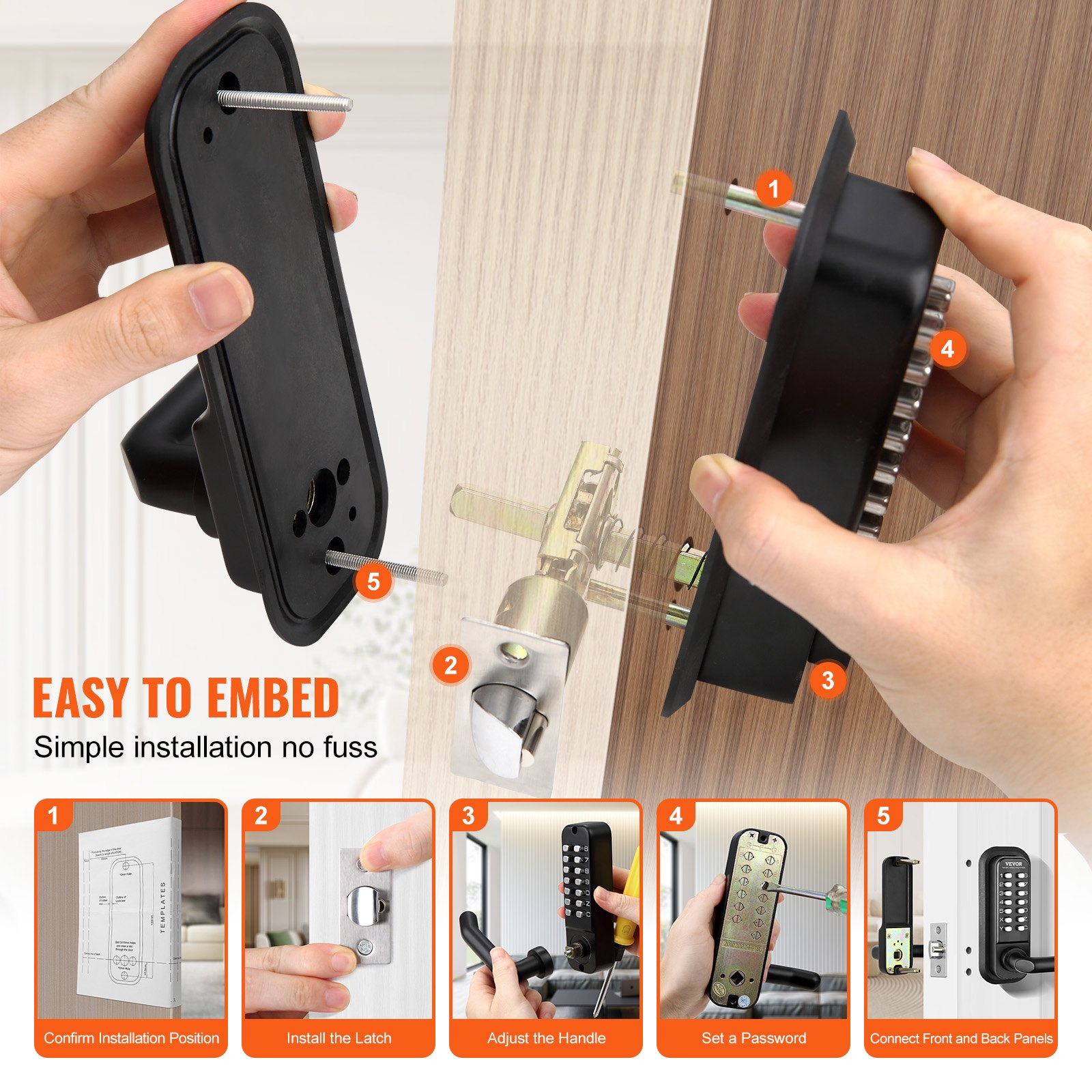 Mechanical Keyless Entry Door Lock, 14 Digit Keypad, Storage Shed - Imagen 4 de 10