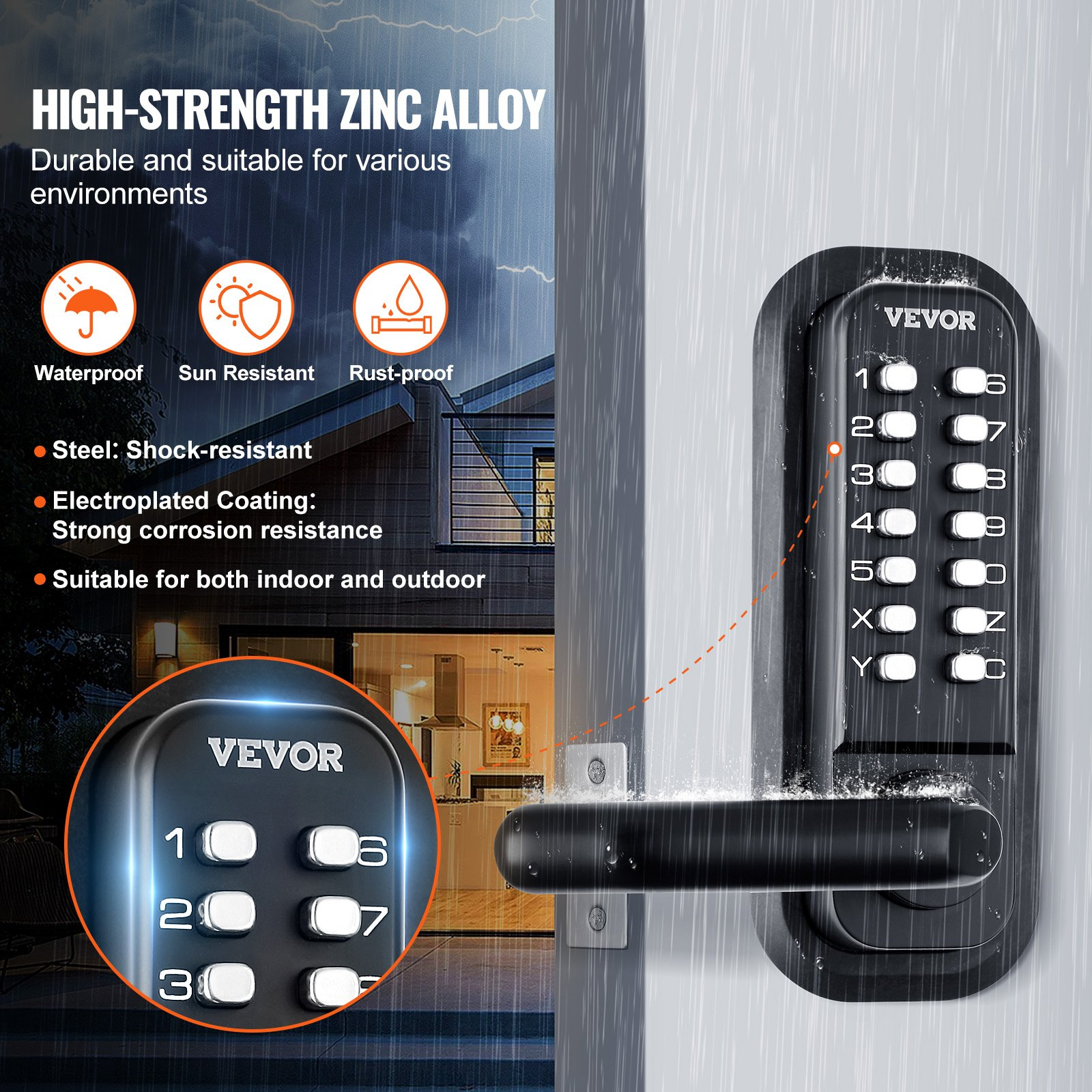 Mechanical Keyless Entry Door Lock, 14 Digit Keypad, Storage Shed - Imagen 5 de 10