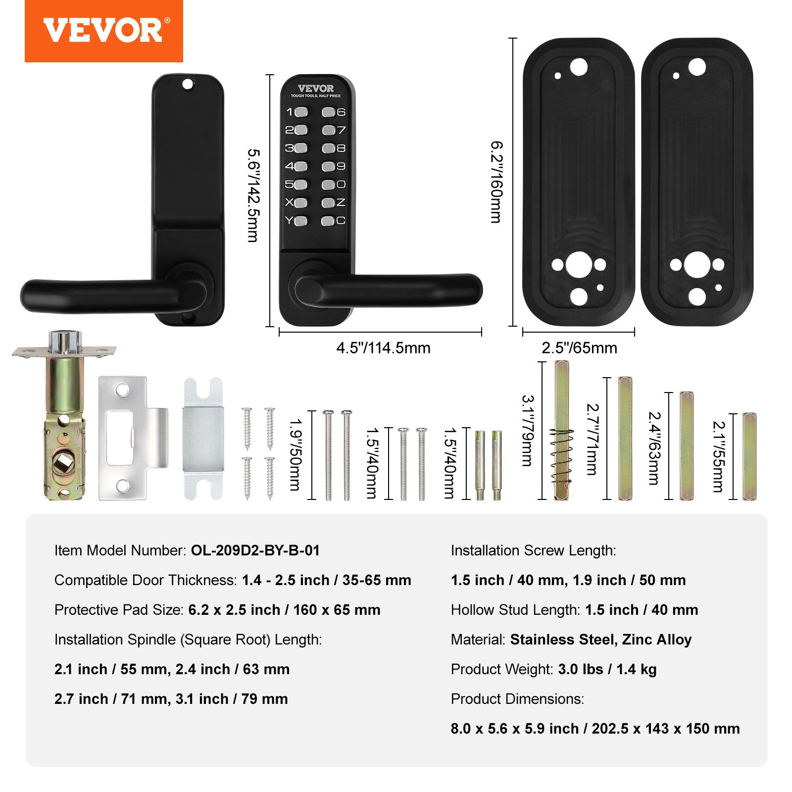 Mechanical Keyless Entry Door Lock, 14 Digit Keypad, Storage Shed - Imagen 6 de 10