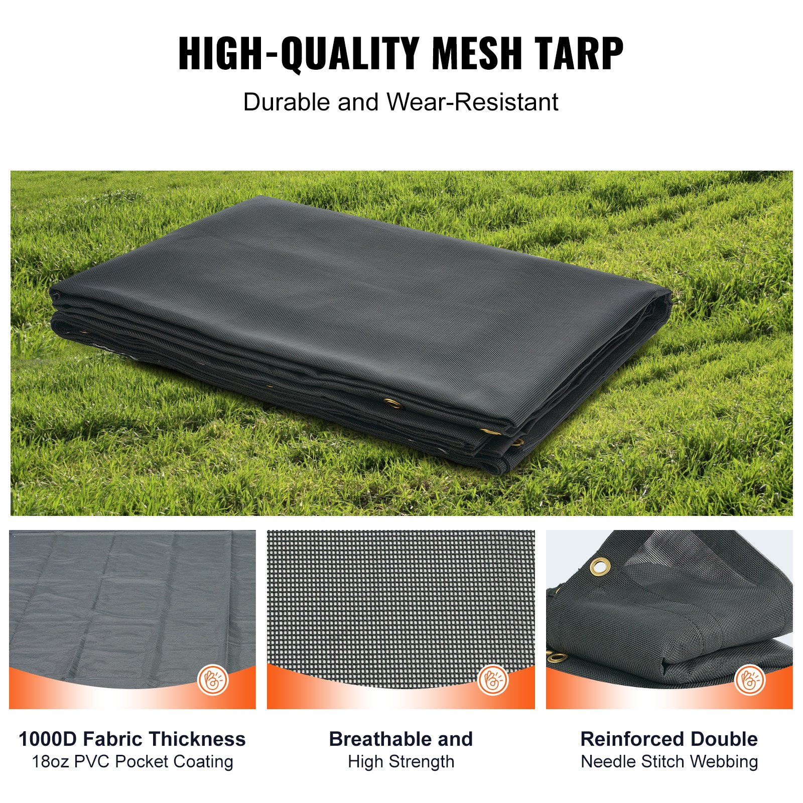 VEVOR Heavy Duty Dump Truck Mesh Tarp 7 x 14 ft - PVC Coated, Double Pocket 18oz