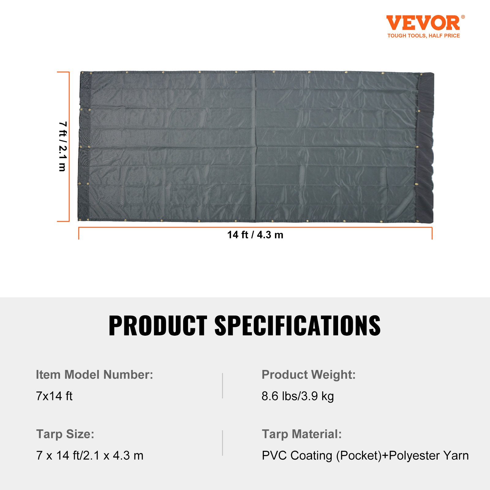 VEVOR Heavy Duty Dump Truck Mesh Tarp 7 x 14 ft - PVC Coated, Double Pocket 18oz