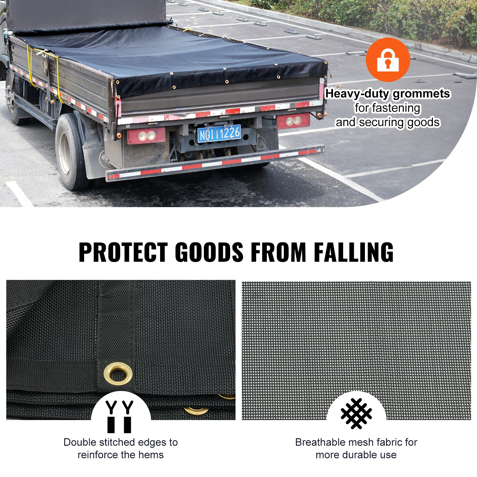 Heavy Duty 7x18 ft Dump Truck Mesh Tarp - PVC Coated, Double Pocket, Brass Gromm