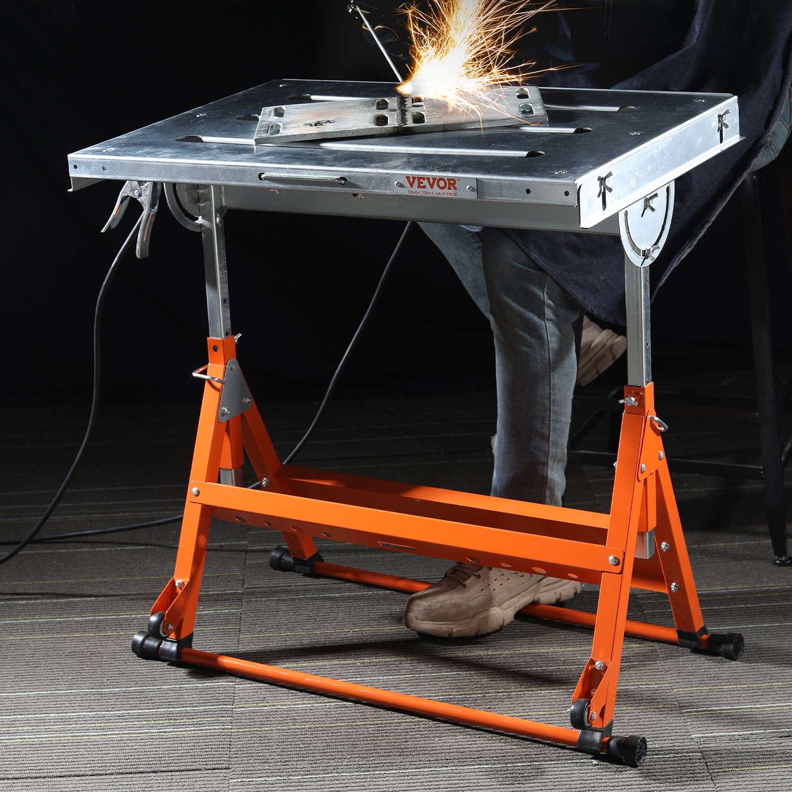 Welding Table 30x20" 400LB Adjustable Height Folding Workbench on Wheels
