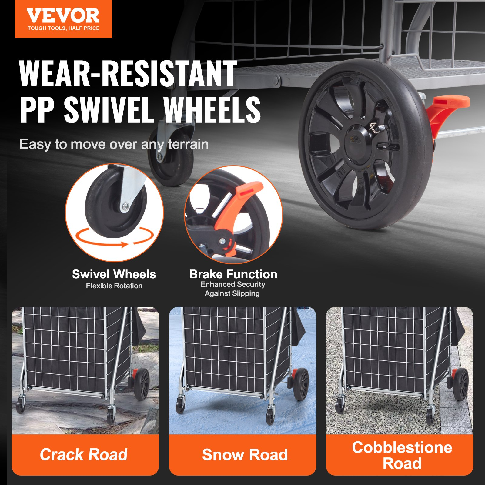 Folding Shopping Cart, 200lb Capacity, Heavy Duty Trolley w/ Swivel Wheels & Bag - Picture 2 of 10