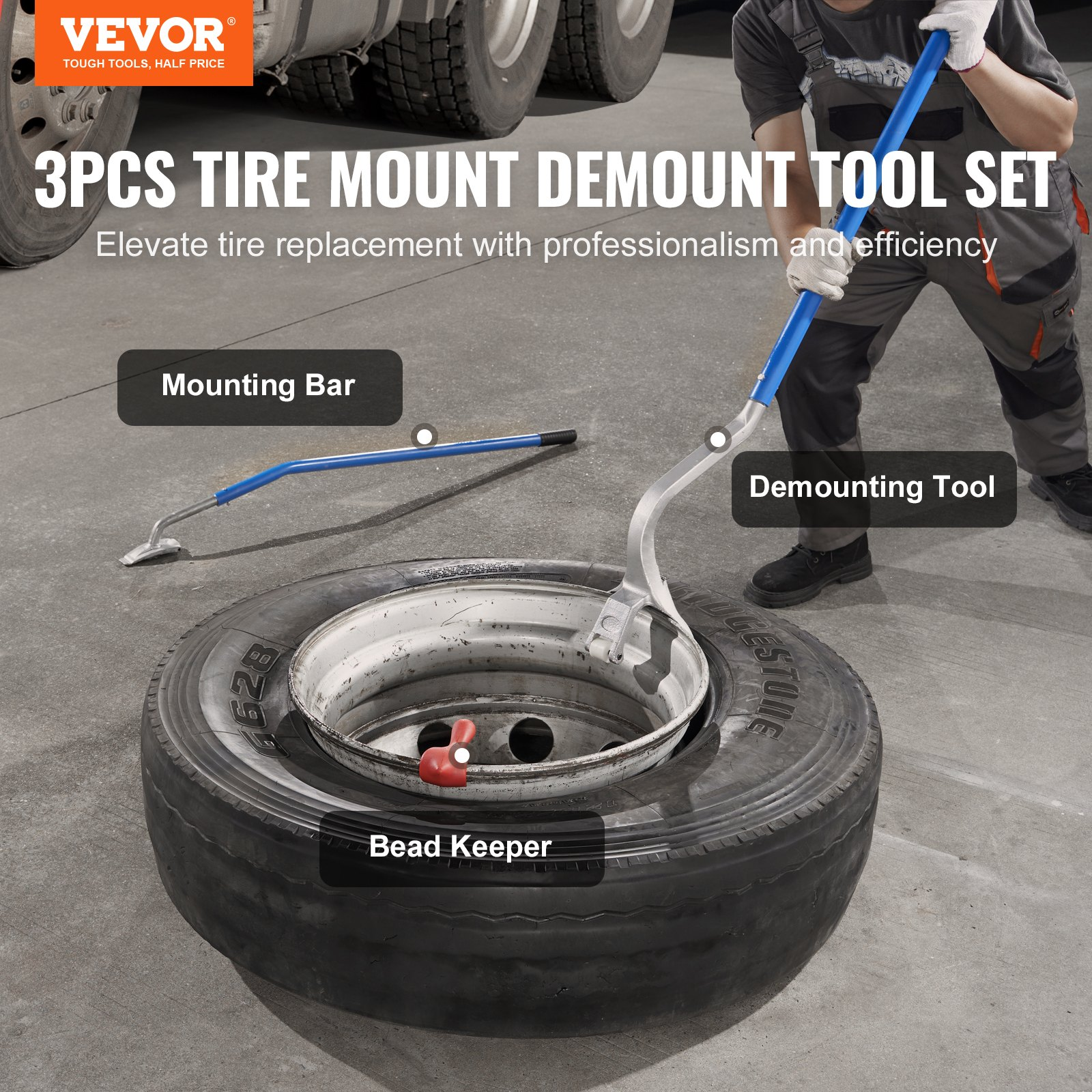 Truck Tire Changer Mount Demount 22.5-24.5 in Radial Bias Ply/Tubeless Tire