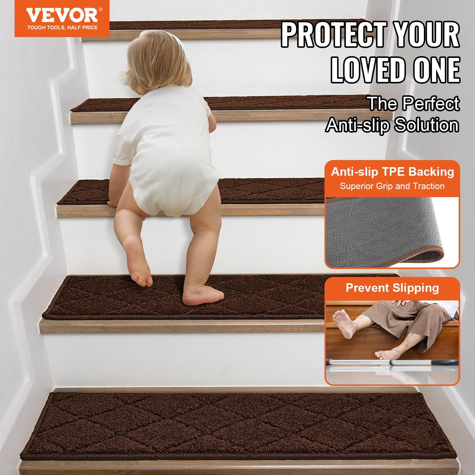 Wildon Home® Non-Slip Stair Treads For Wooden Steps Indoor, 15 Pack 8 X 30 Edging Stair Rugs With Tpe Backing 04 Thick Carpet Stair Treads For Kids Elders Pets 100 Polyester Soft Stair Runners Beige C113450451