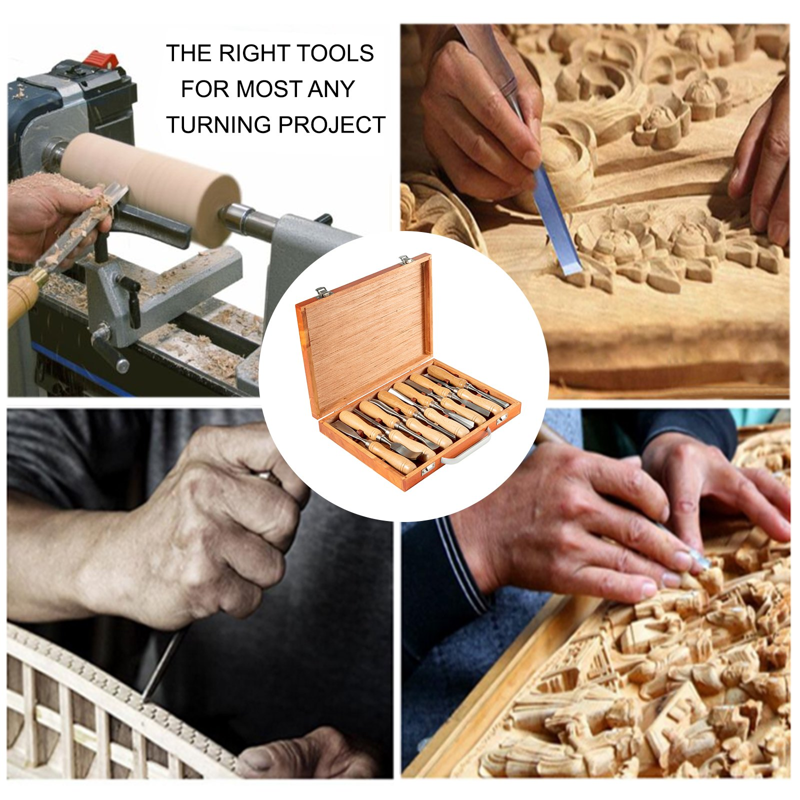 Woodworking 12pcs Lathe ChiselWood Carving Hand Chisel 3-3/4Inch Blade Length, - Produktbild 5