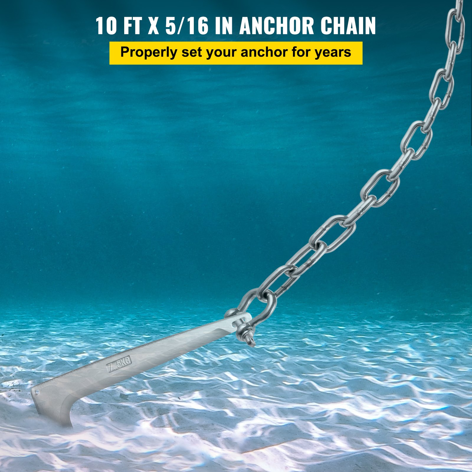 Anchor Chain 10 ft x 5/16" 316 Stainless Steel w/Shackle for Boats 7120lbs Load - Picture 1 of 10