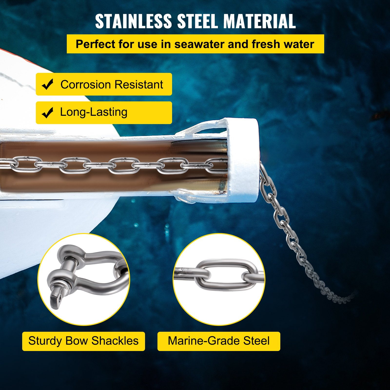 Anchor Chain 10 ft x 5/16" 316 Stainless Steel w/Shackle for Boats 7120lbs Load - Picture 3 of 10