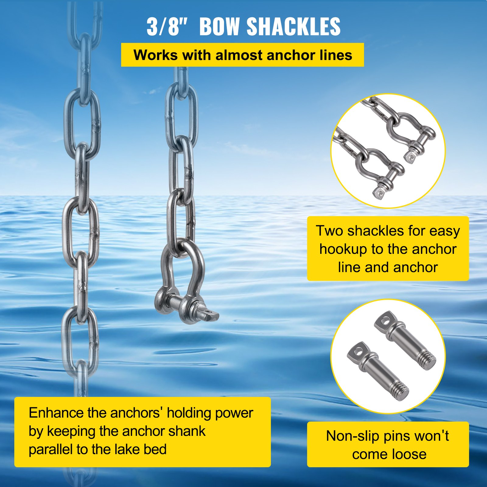 Anchor Chain 10 ft x 5/16" 316 Stainless Steel w/Shackle for Boats 7120lbs Load - Picture 4 of 10